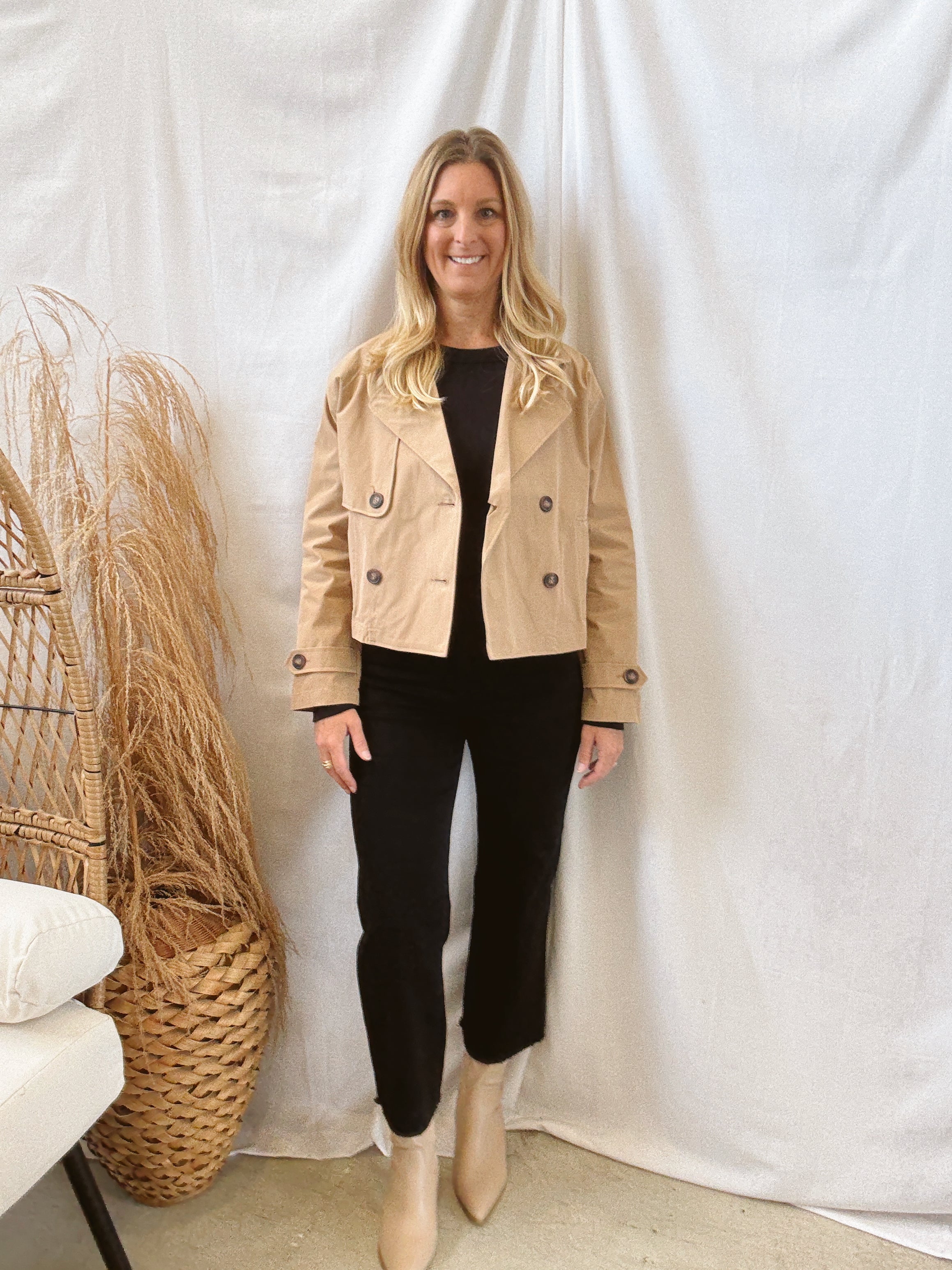 Khaki Short Trench Jacket-Coats & Jackets-active basics-The Silo Boutique, Women's Fashion Boutique Located in Warren and Grand Forks North Dakota