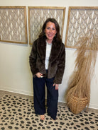 Elan Big Collar Fur Jacket-Brown-Tank Tops-elan-The Silo Boutique, Women's Fashion Boutique Located in Warren and Grand Forks North Dakota