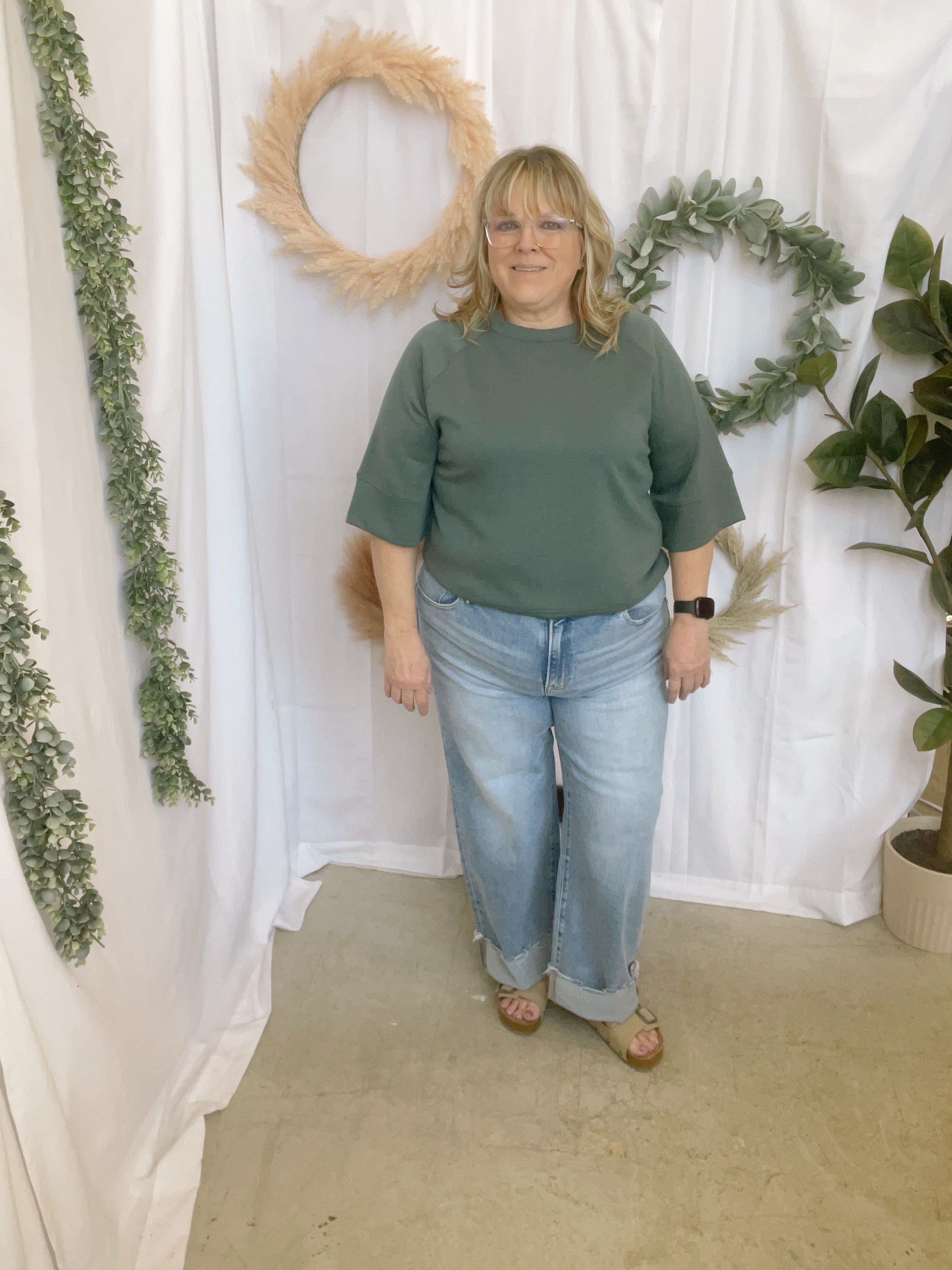 Louisa Scuba Quarter Sleeve Top-Jade-The Silo Boutique-The Silo Boutique, Women's Fashion Boutique Located in Warren and Grand Forks North Dakota
