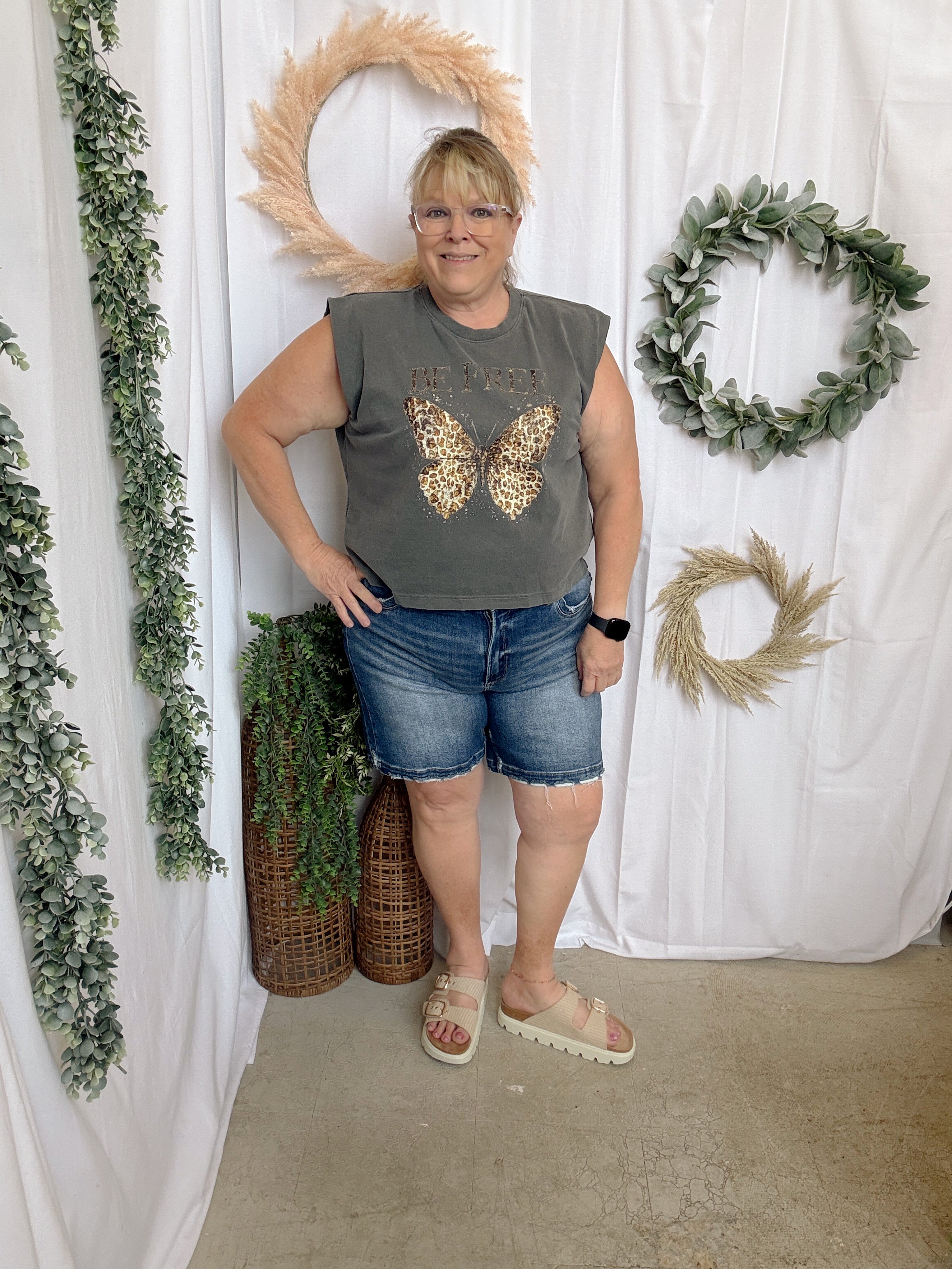 Be Free Butterfly Tee-Tank Tops-blakeley-The Silo Boutique, Women's Fashion Boutique Located in Warren and Grand Forks North Dakota