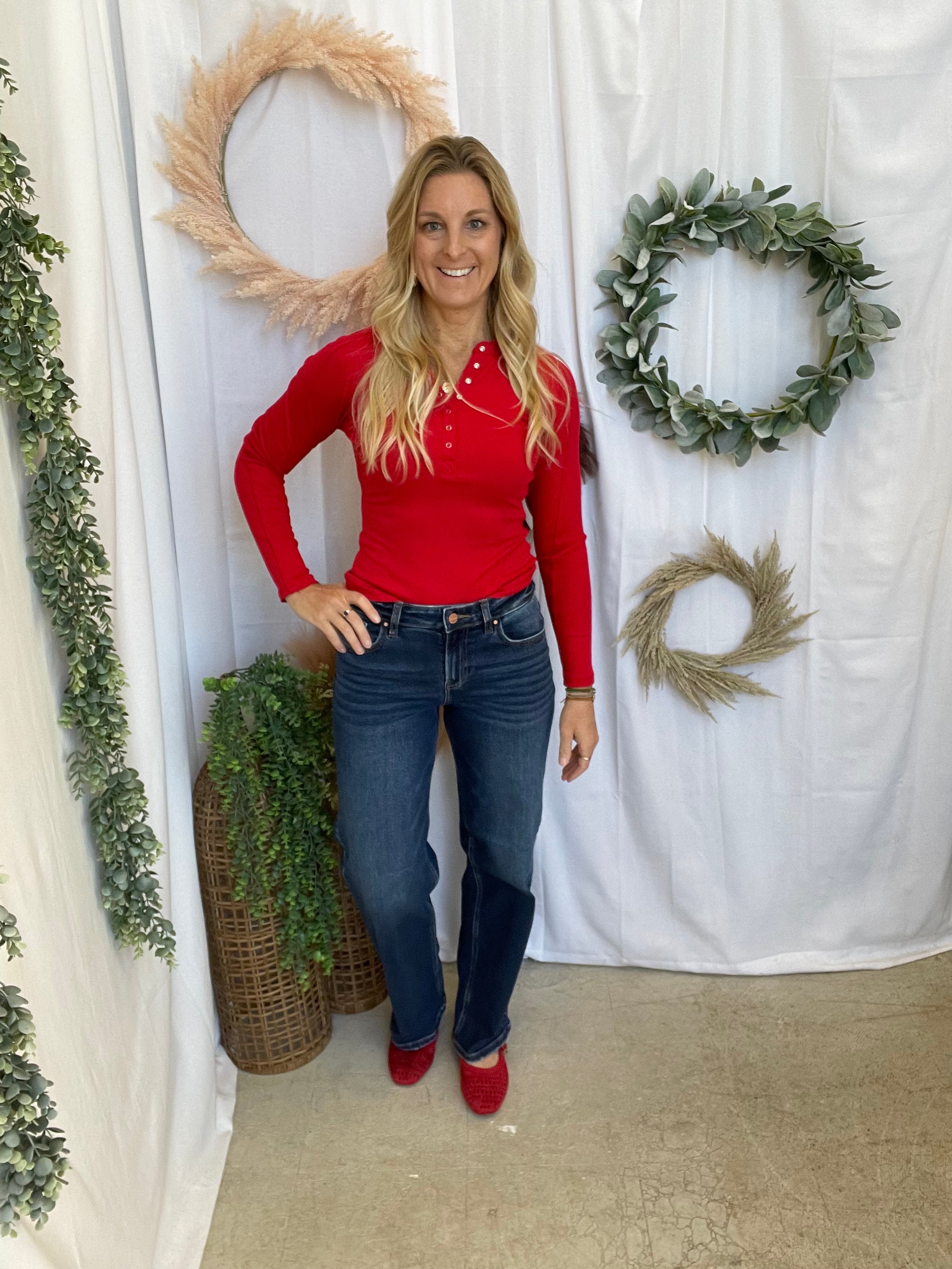 Mono B Essentrial Henley-Cherry-Long Sleeve Tops-mono b-The Silo Boutique, Women's Fashion Boutique Located in Warren and Grand Forks North Dakota