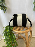 Urban Stripe Clutch Bag Makeup Bag-Black Cream-Purses-Fair-The Silo Boutique, Women's Fashion Boutique Located in Warren and Grand Forks North Dakota