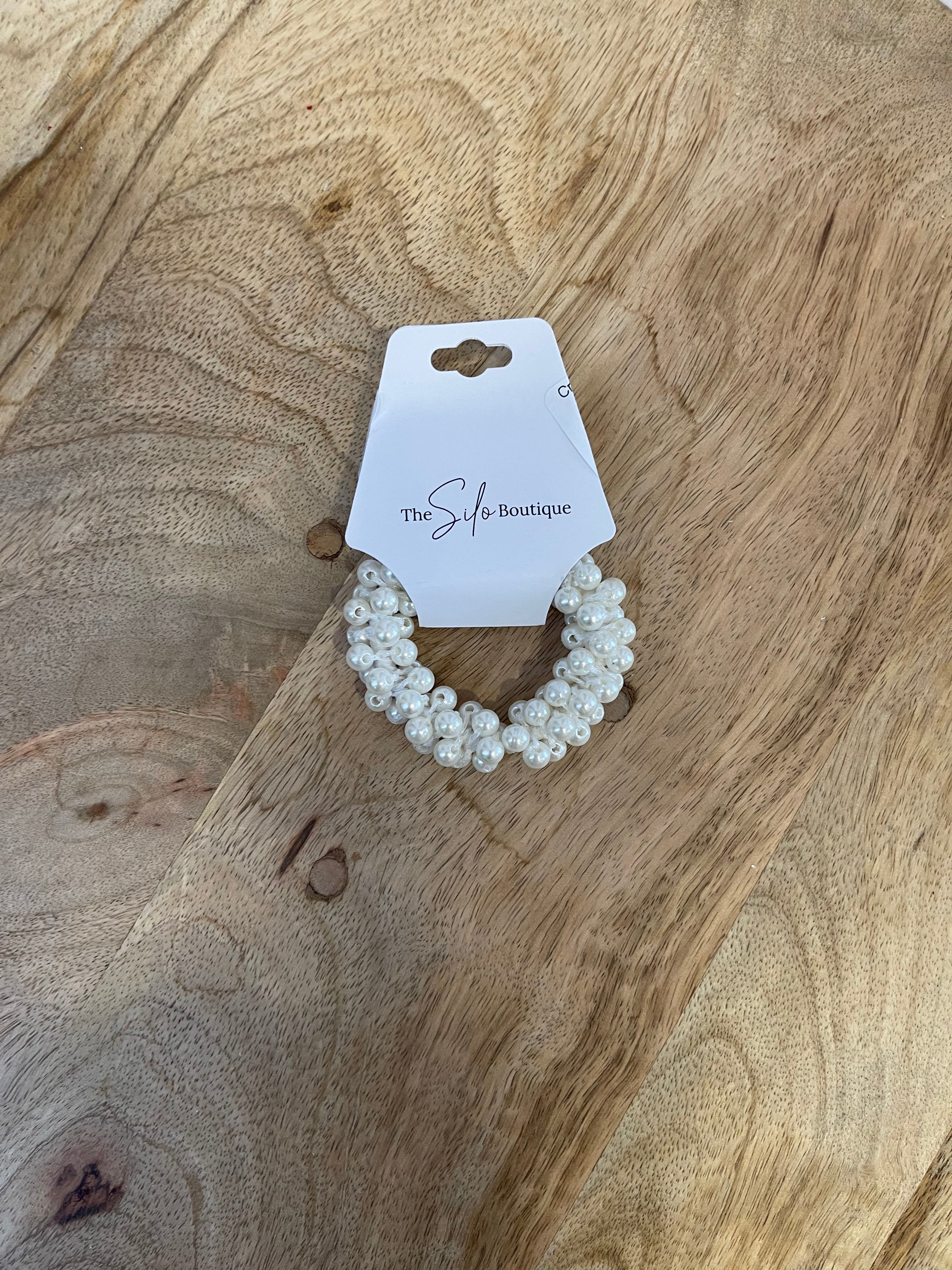 Cream Pearl Cluster Pony Holder-Hair Accessories-city-The Silo Boutique, Women's Fashion Boutique Located in Warren and Grand Forks North Dakota