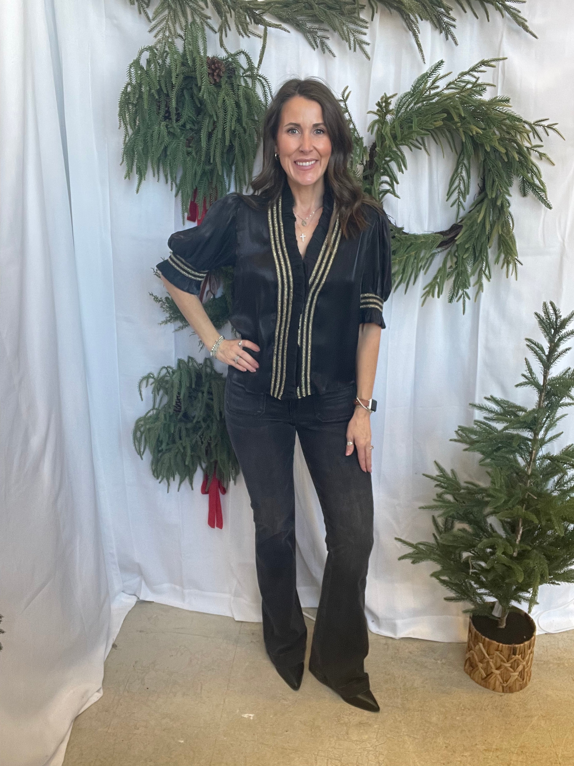 Glam Ruffle Smocked Top-Black-Short Sleeve Tops-glam-The Silo Boutique, Women's Fashion Boutique Located in Warren and Grand Forks North Dakota