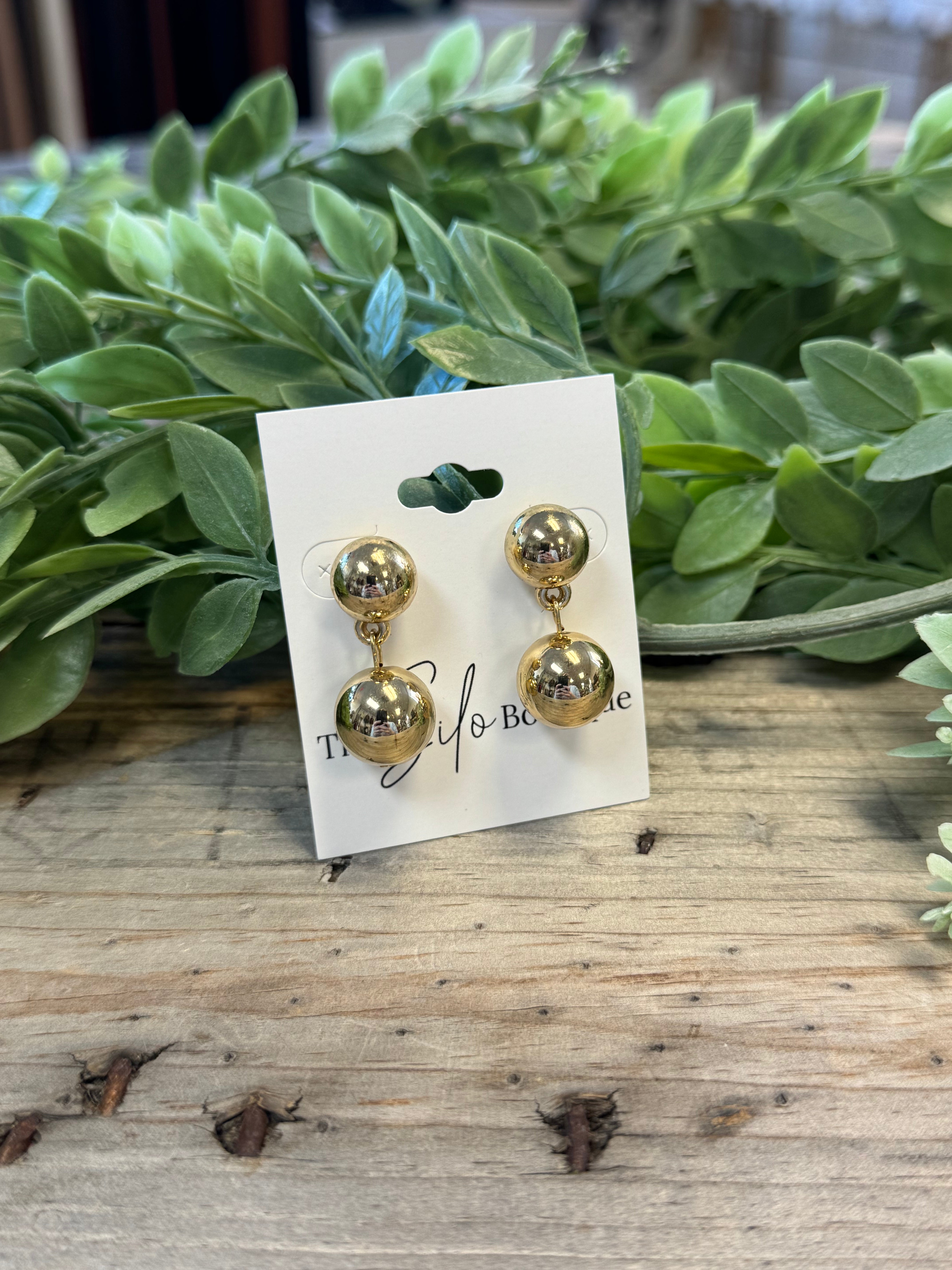 Gold Double Ball Earrings-Earrings-kenze-The Silo Boutique, Women's Fashion Boutique Located in Warren and Grand Forks North Dakota