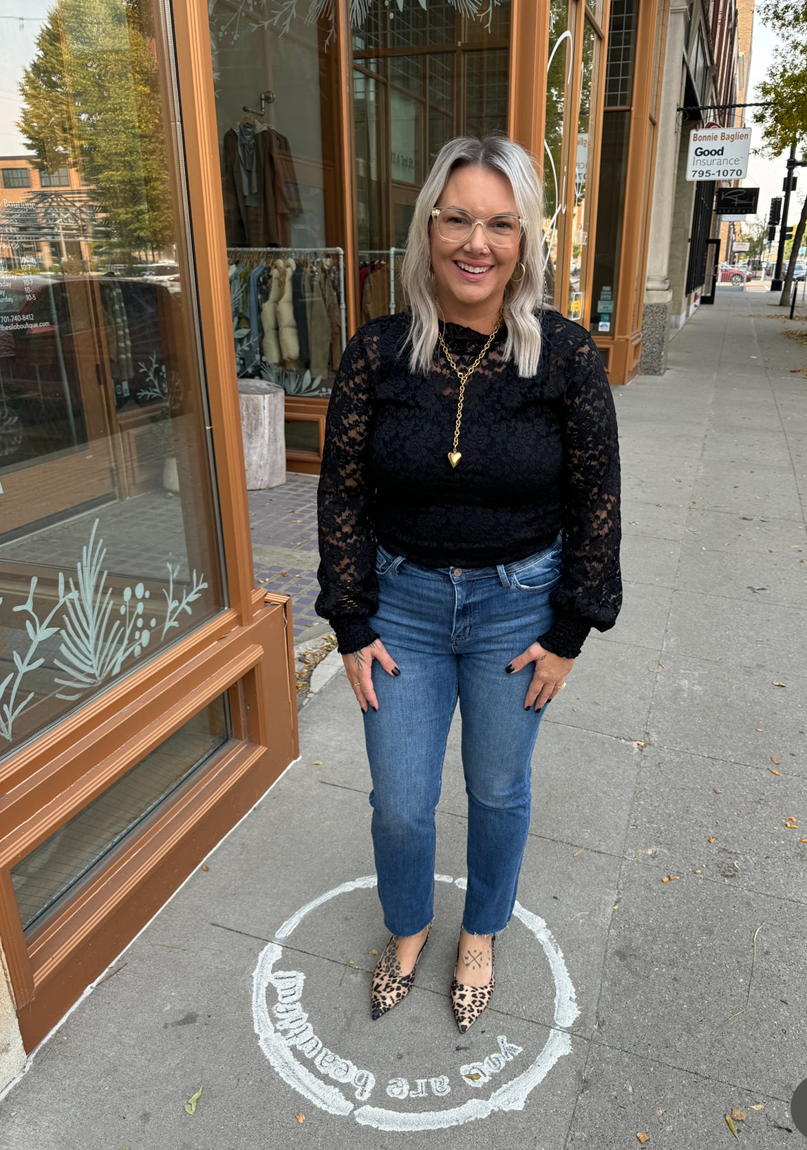 Black Brushed Lace Top-Long Sleeve Tops-hem and thread-The Silo Boutique, Women's Fashion Boutique Located in Warren and Grand Forks North Dakota