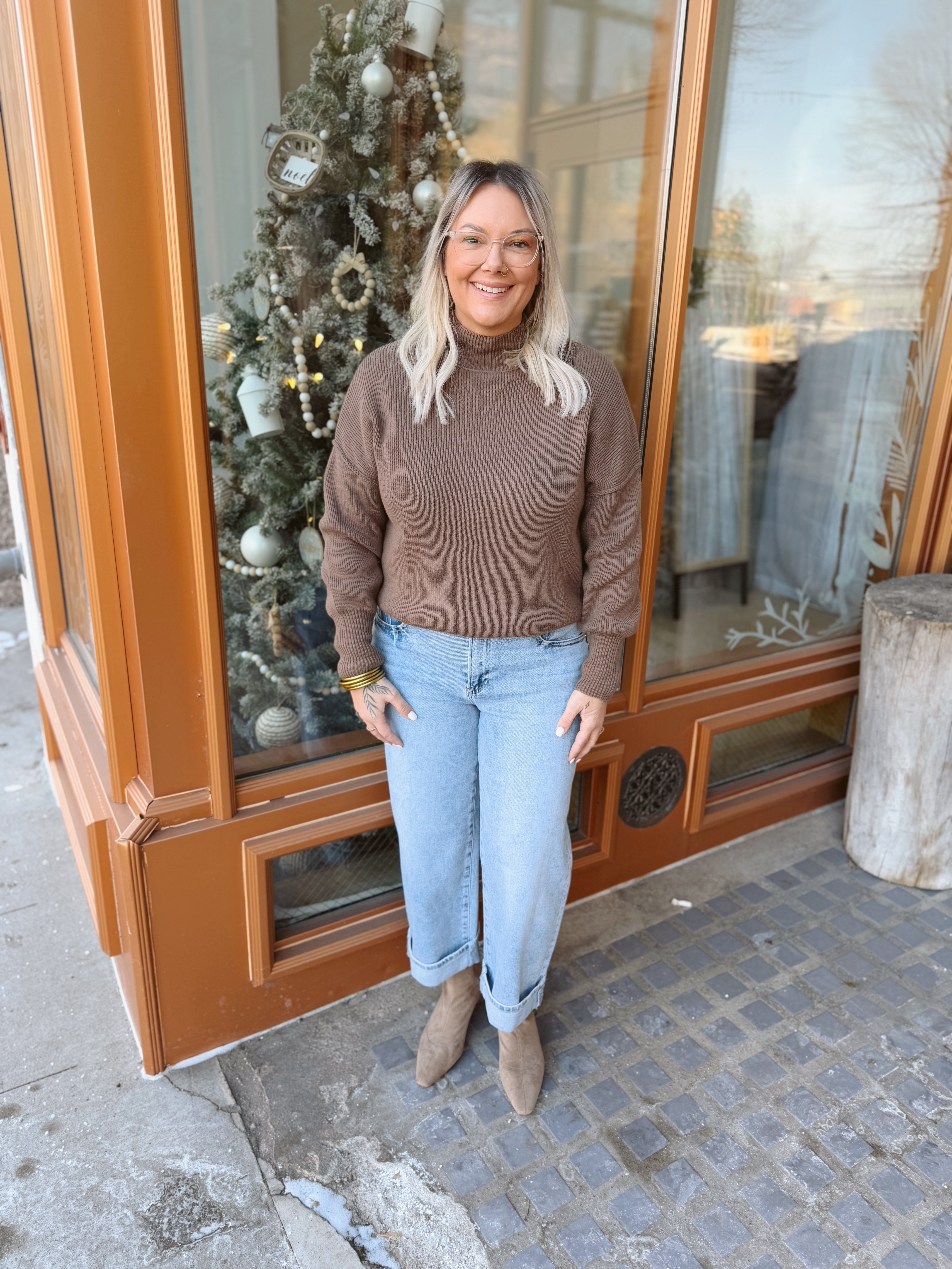 Lisa Exposed Seam Sweater-Mocha-Sweaters-blu pepper-The Silo Boutique, Women's Fashion Boutique Located in Warren and Grand Forks North Dakota