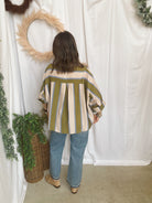 Ella Striped Top-Olive Blue-Short Sleeve Tops-ENTRO-The Silo Boutique, Women's Fashion Boutique Located in Warren and Grand Forks North Dakota