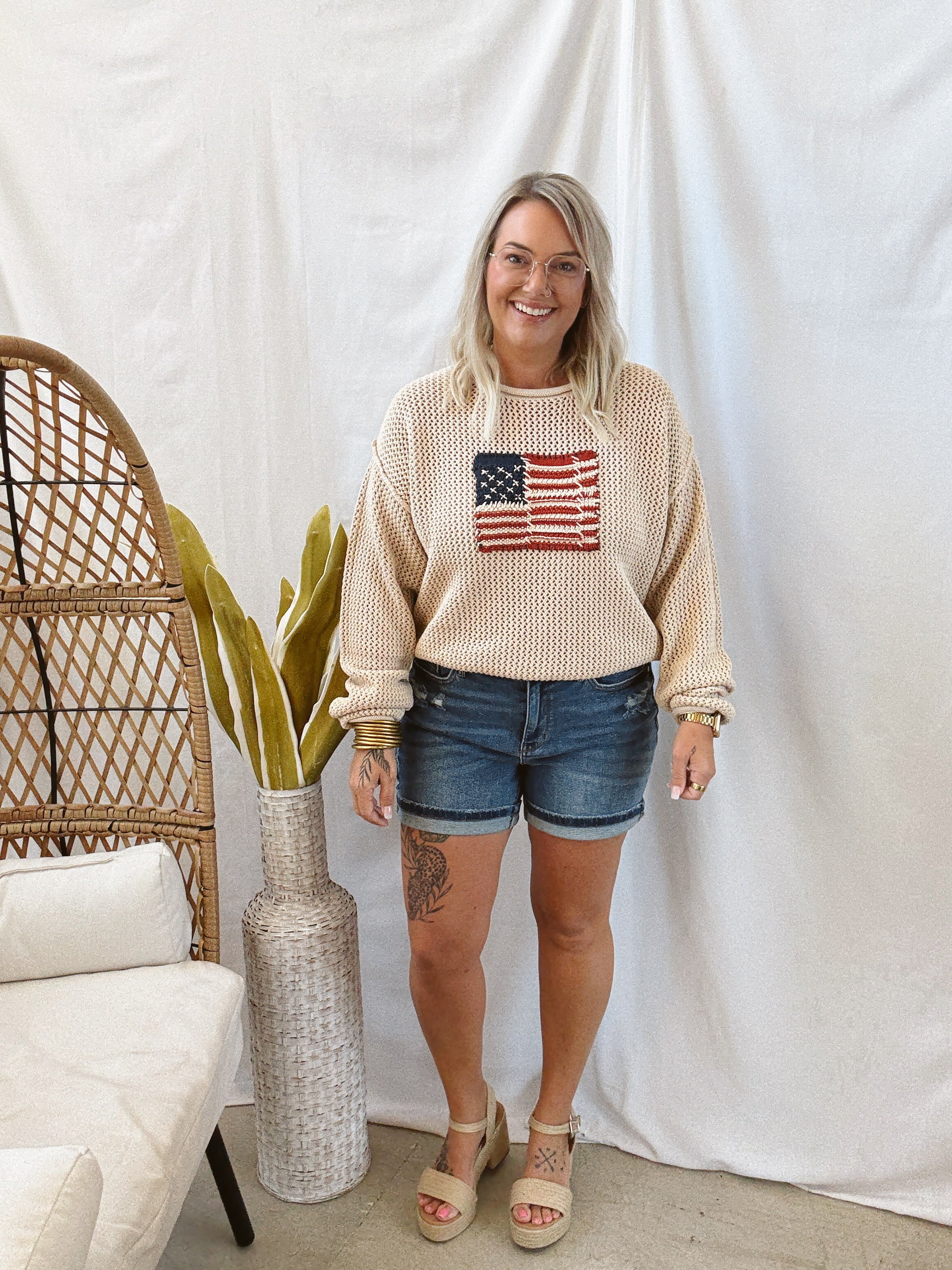 Zen Knit Flag Sweater-Sweaters-Zenana-The Silo Boutique, Women's Fashion Boutique Located in Warren and Grand Forks North Dakota