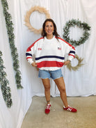 USA Crewneck Color Block Sweatshirt-Sweatshirts-lelis-The Silo Boutique, Women's Fashion Boutique Located in Warren and Grand Forks North Dakota