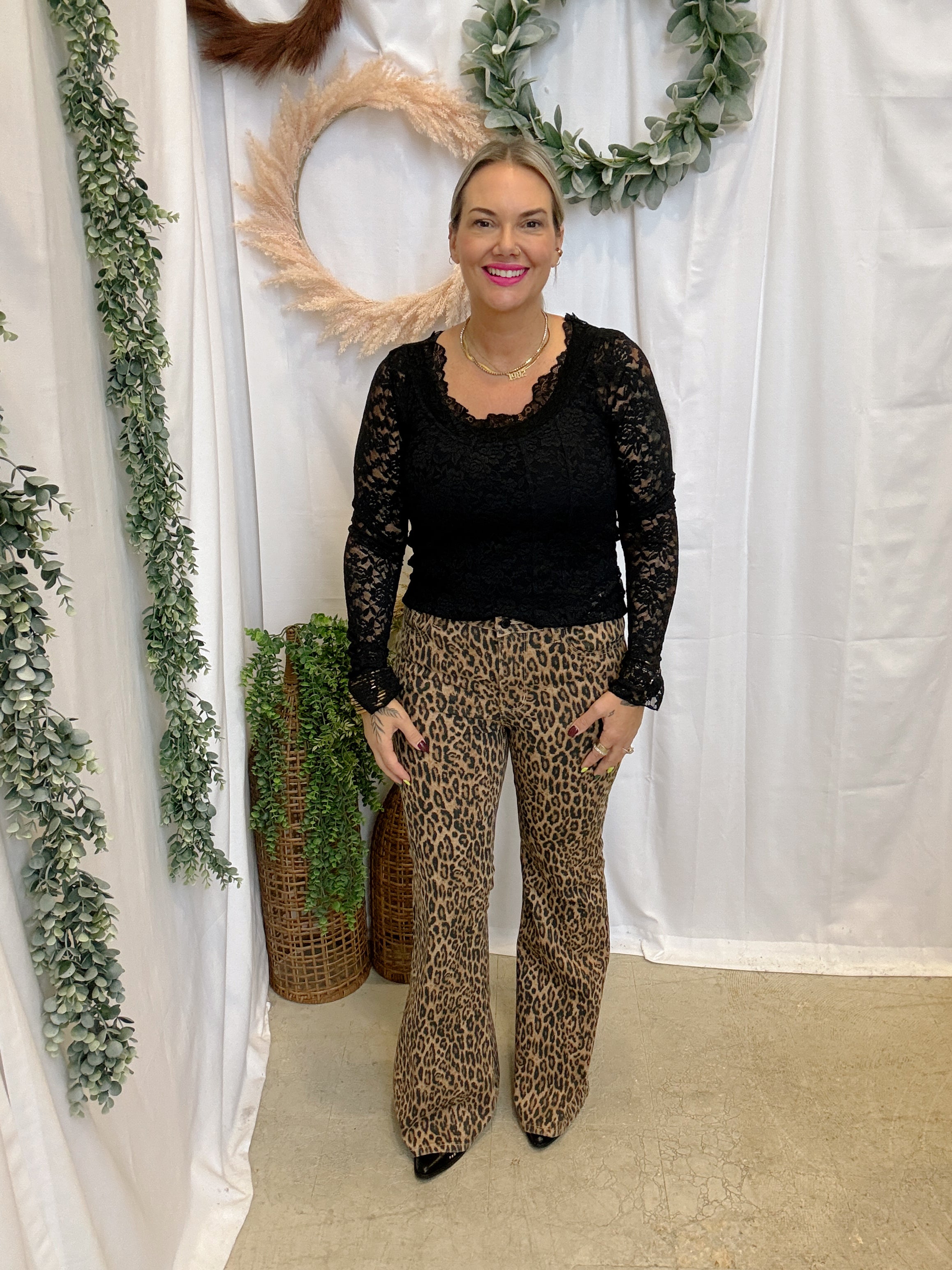 Judy Blue Leopard Flare Jeans-Jeans-judy blue-The Silo Boutique, Women's Fashion Boutique Located in Warren and Grand Forks North Dakota