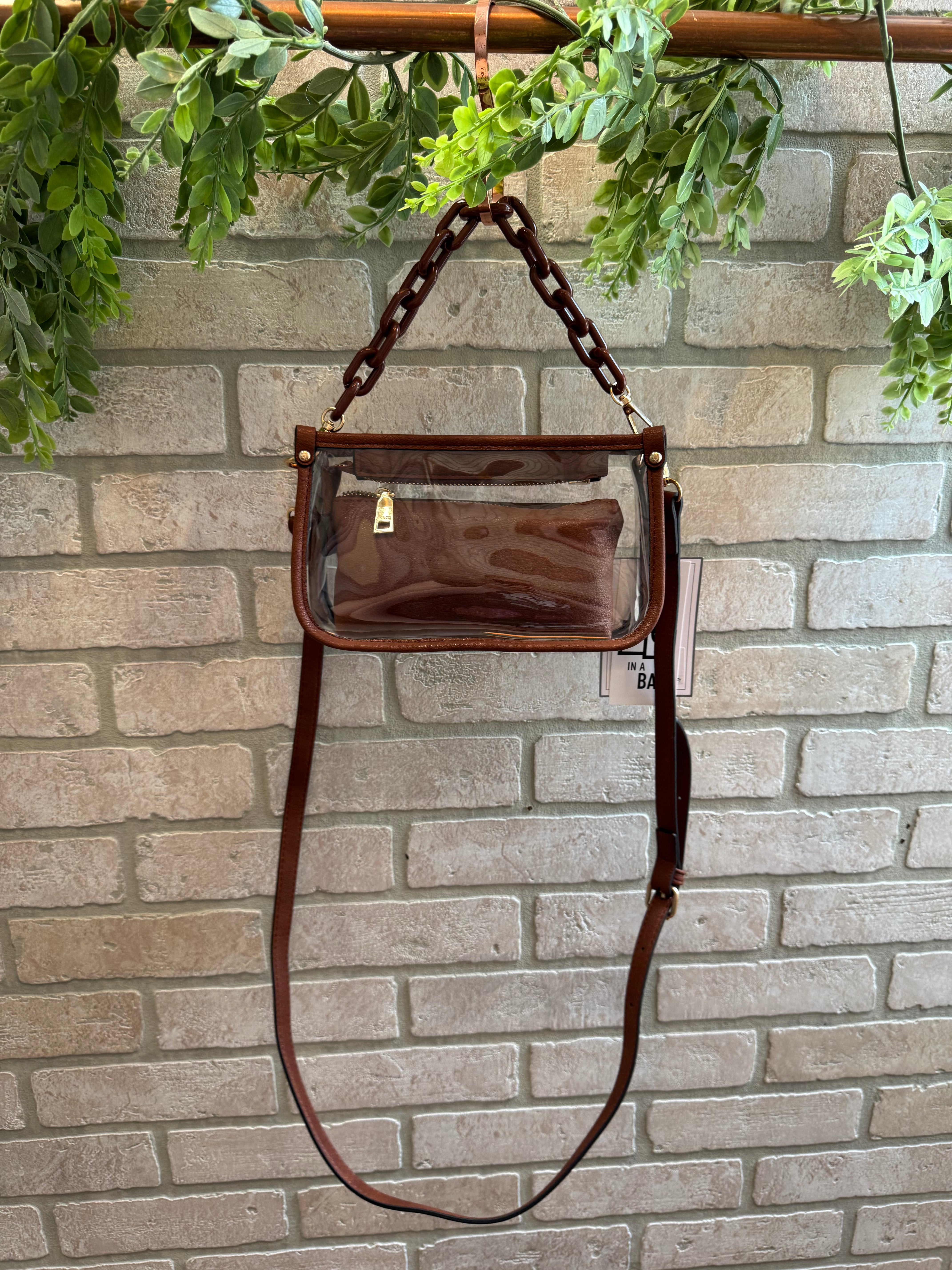 Jen and Co Jessica Clear Crossbody Purse-Brown-Crossbody Purses-Jen and Co-The Silo Boutique, Women's Fashion Boutique Located in Warren and Grand Forks North Dakota