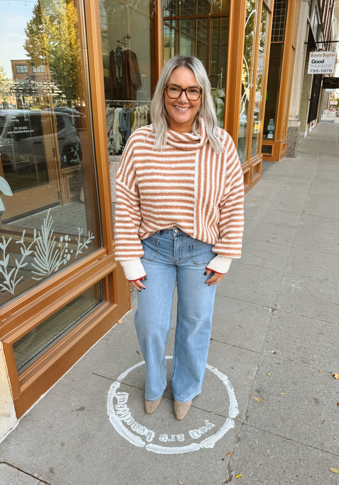 Mocha Striped Soft Knit Sweater-Sweaters-very j-The Silo Boutique, Women's Fashion Boutique Located in Warren and Grand Forks North Dakota