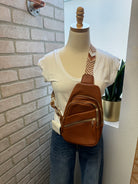 Chevron Strap Brown Sling Purse-Crossbody Purses-Fame-The Silo Boutique, Women's Fashion Boutique Located in Warren and Grand Forks North Dakota