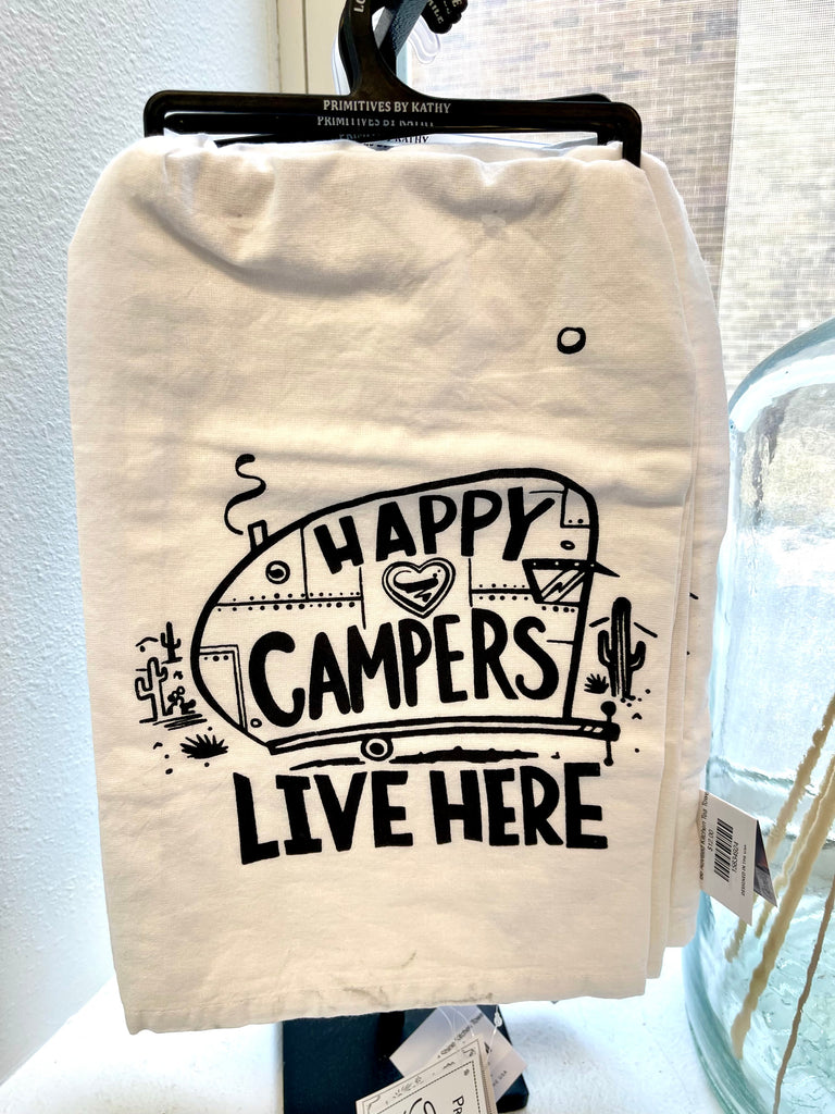Happy Campers Live Here Kitchen Towel-Tea Towels-primitives-The Silo Boutique, Women's Fashion Boutique Located in Warren and Grand Forks North Dakota
