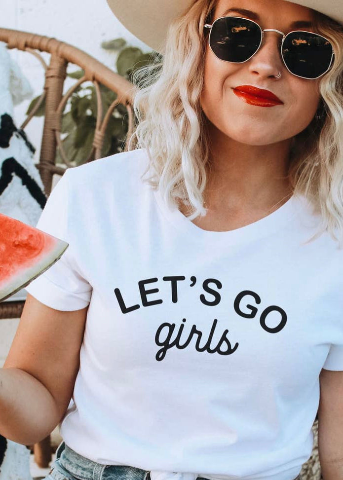 White Basic Let's Go Girls Tee-Graphic Tees-fair-The Silo Boutique, Women's Fashion Boutique Located in Warren and Grand Forks North Dakota