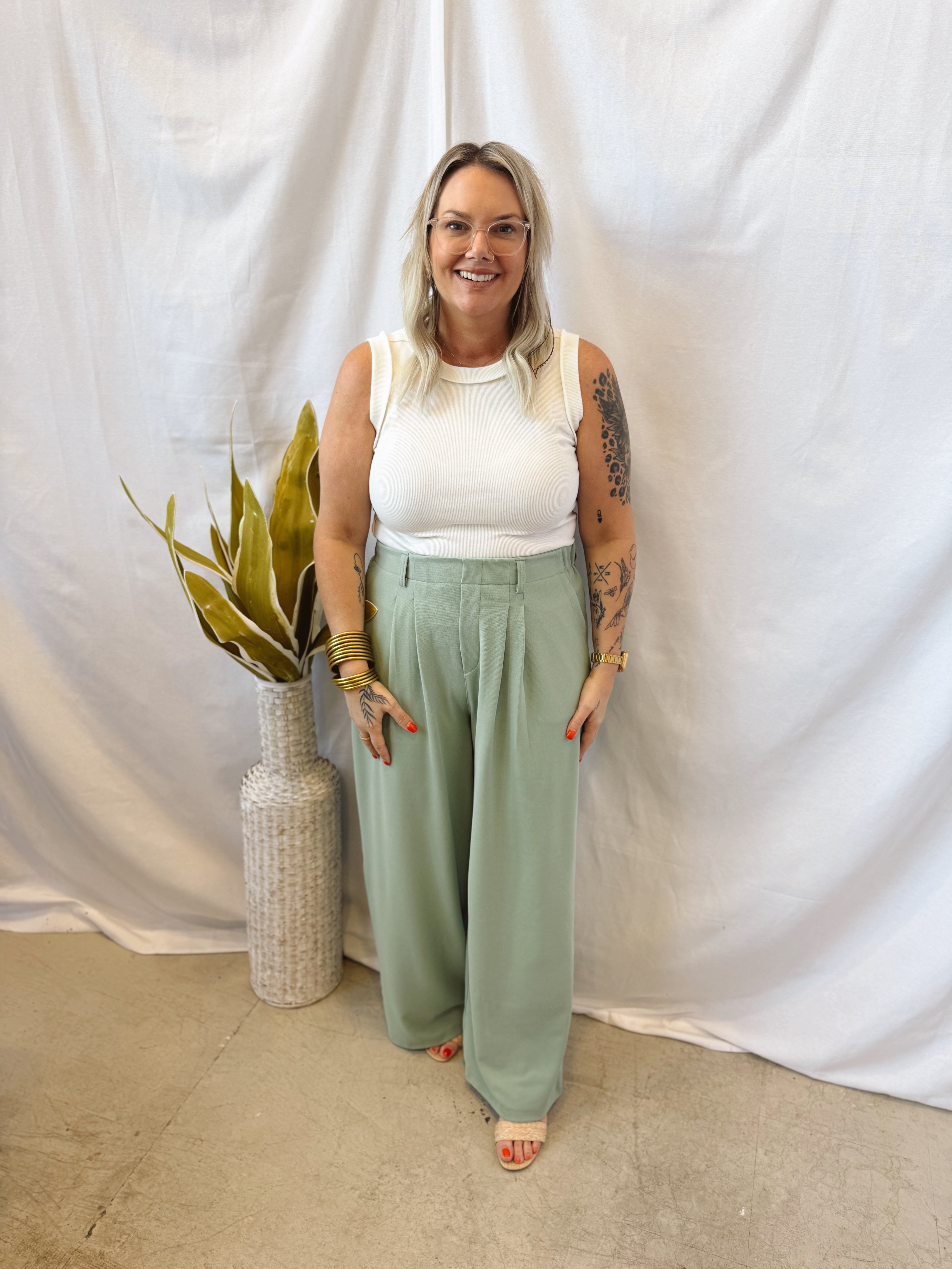 Hy Trouser Pants-Sage Green-Pants-hyfve-The Silo Boutique, Women's Fashion Boutique Located in Warren and Grand Forks North Dakota