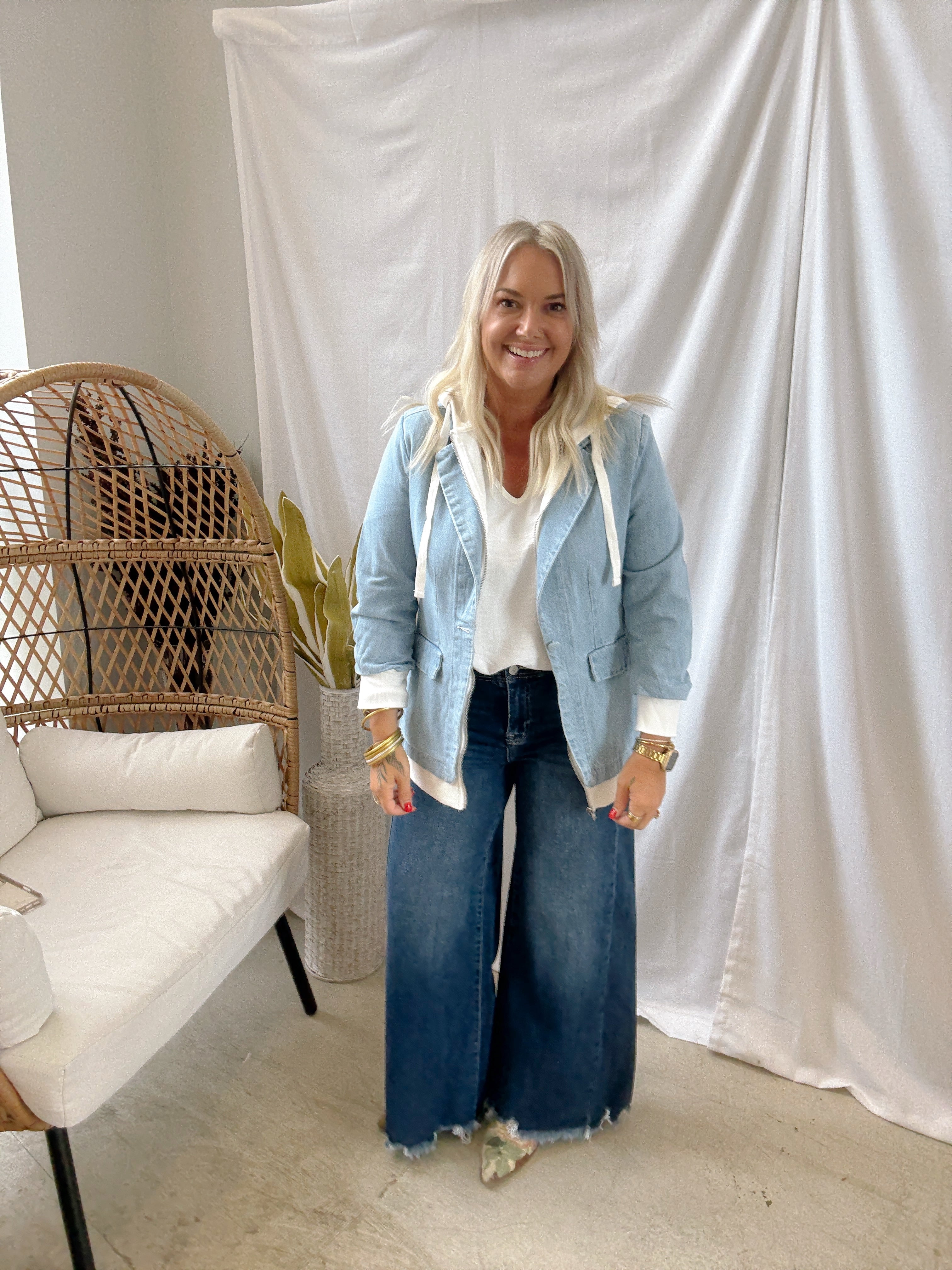Risen Denim with Hoody Blazer-Blazers-risen-The Silo Boutique, Women's Fashion Boutique Located in Warren and Grand Forks North Dakota