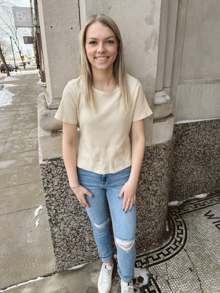 Cream Washed Top-Short Sleeve Tops-mystree-The Silo Boutique, Women's Fashion Boutique Located in Warren and Grand Forks North Dakota