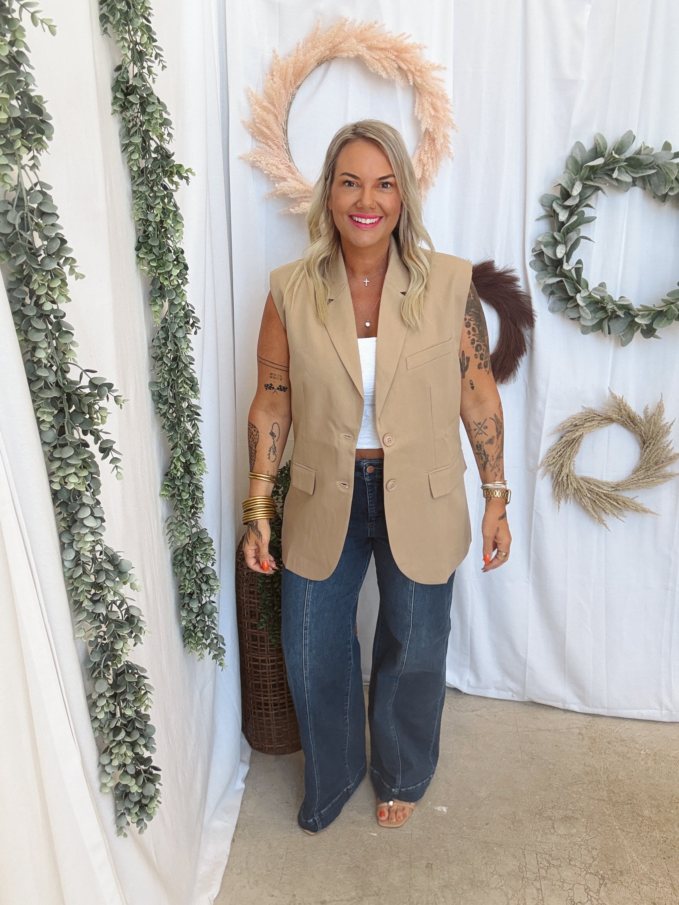 Mimi Oversized Vest-Beige-Vests-mimosa-The Silo Boutique, Women's Fashion Boutique Located in Warren and Grand Forks North Dakota