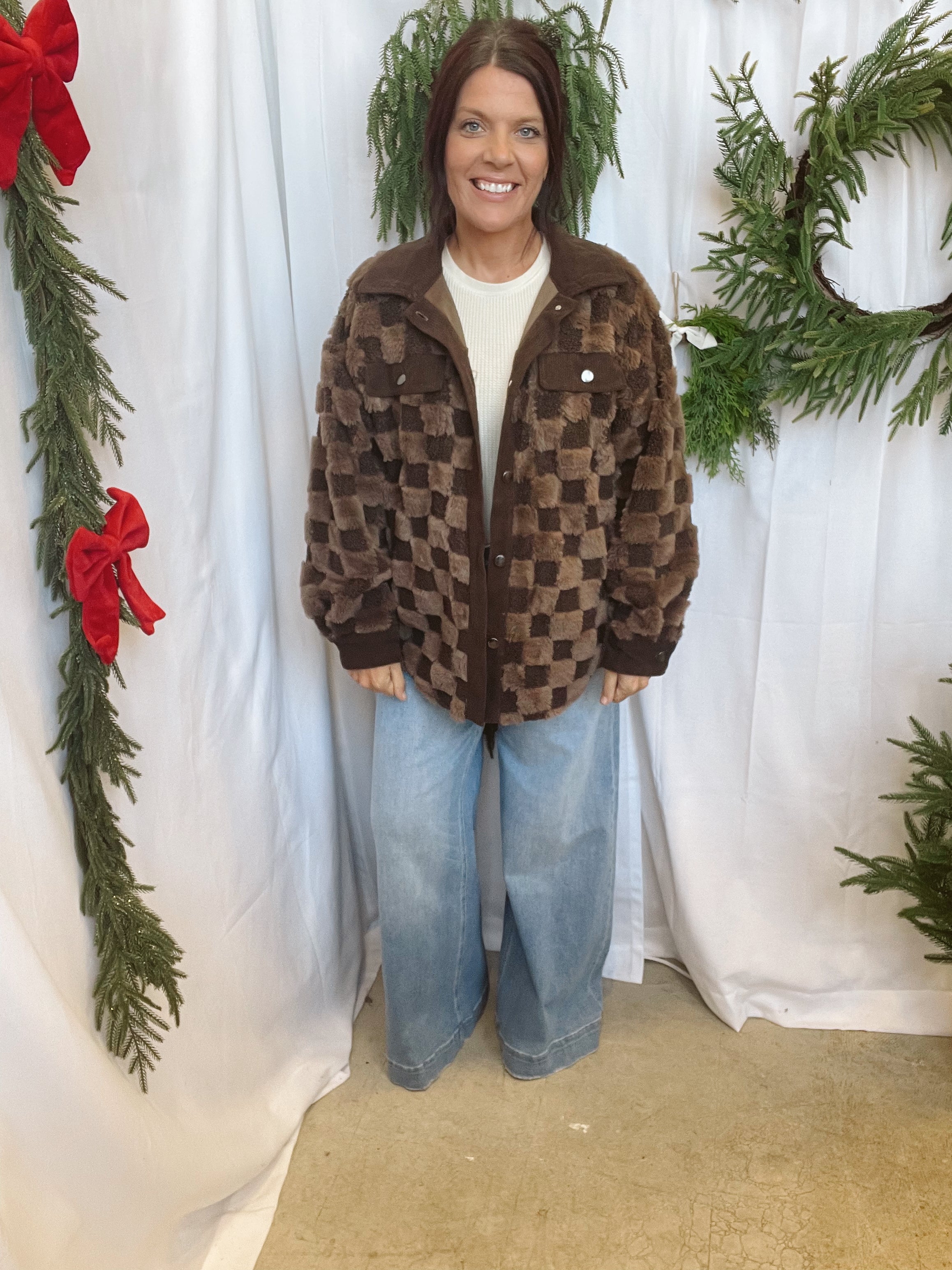 Dark Brown Checkered Jacket-Coats & Jackets-blu pepper-The Silo Boutique, Women's Fashion Boutique Located in Warren and Grand Forks North Dakota