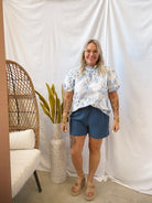 Blue Chic Floral Top-Final Sale-Short Sleeve Tops-Umgee-The Silo Boutique, Women's Fashion Boutique Located in Warren and Grand Forks North Dakota