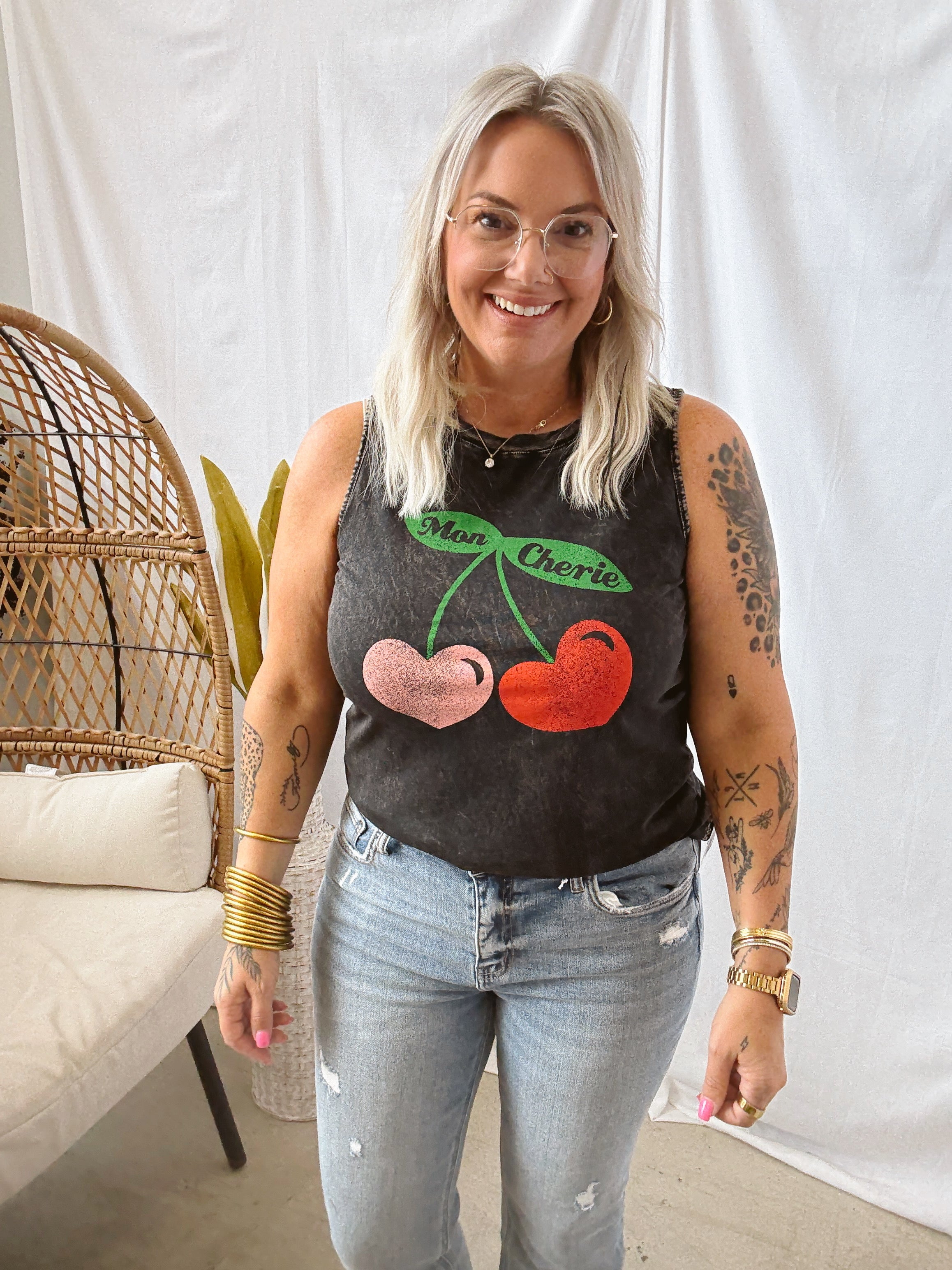 Mon Cherie Graphic Tank Top-Tank Tops-heart and luv-The Silo Boutique, Women's Fashion Boutique Located in Warren and Grand Forks North Dakota