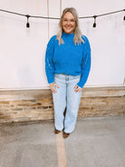 Chenille Seam Sweater Top-Ocean Blue-Sweaters-Zenana-The Silo Boutique, Women's Fashion Boutique Located in Warren and Grand Forks North Dakota