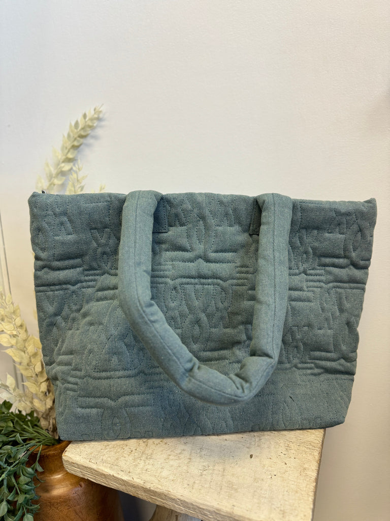 Quilted Denim Tote Shoulder Purse-Purses-Fame-The Silo Boutique, Women's Fashion Boutique Located in Warren and Grand Forks North Dakota