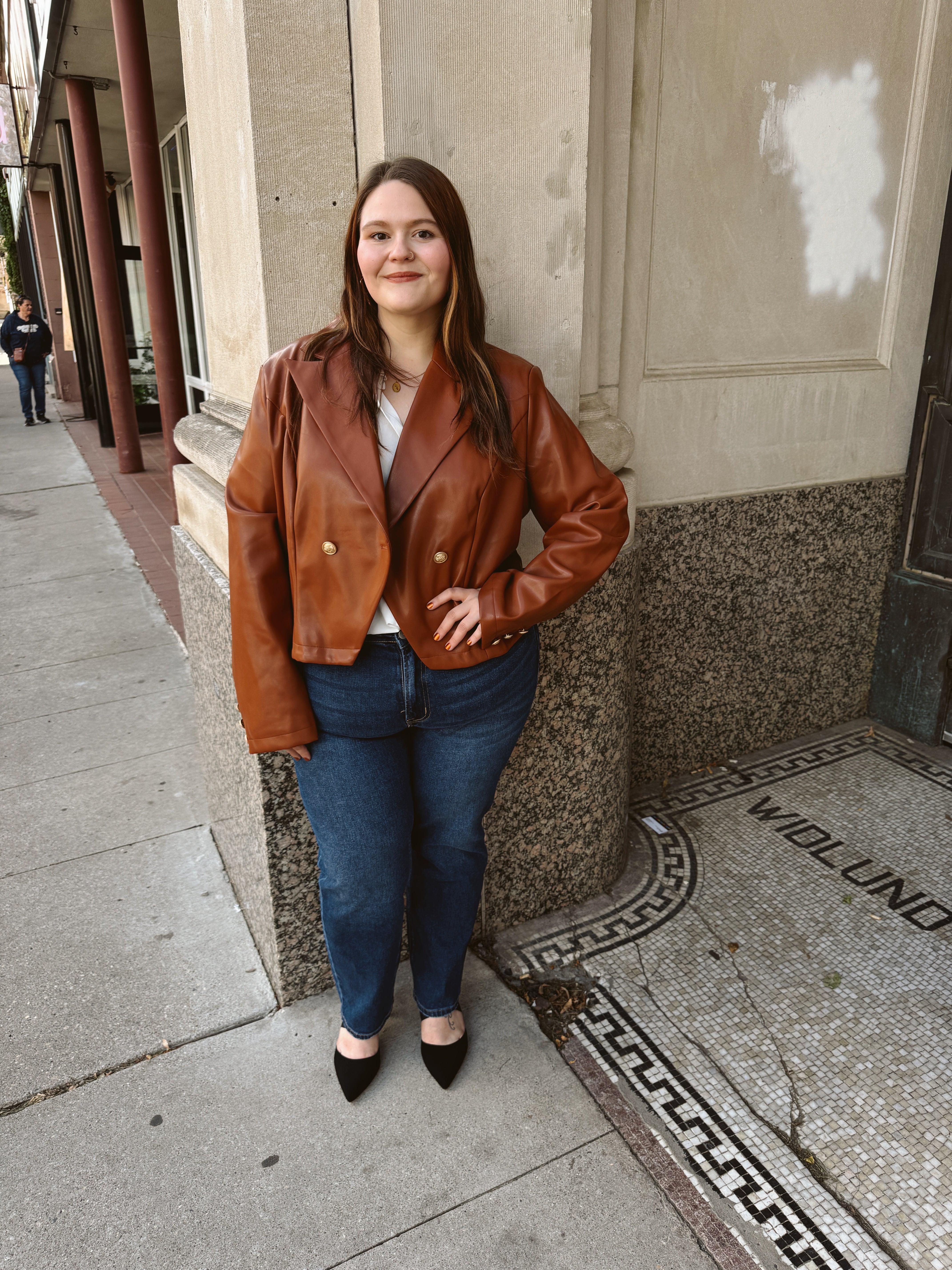 Brown Leather Antique Button Crop Jacket-Coats & Jackets-fate-The Silo Boutique, Women's Fashion Boutique Located in Warren and Grand Forks North Dakota