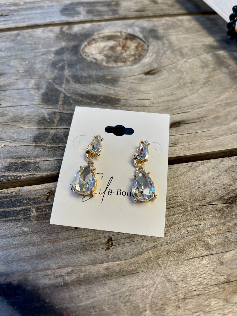 Double Gem Rhinestone Earrings-earrings-posh-The Silo Boutique, Women's Fashion Boutique Located in Warren and Grand Forks North Dakota