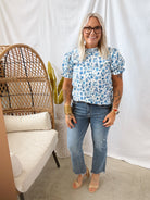 Ruffles and Blue Floral Top-FINAL SALE-Short Sleeve Tops-les amis-The Silo Boutique, Women's Fashion Boutique Located in Warren and Grand Forks North Dakota