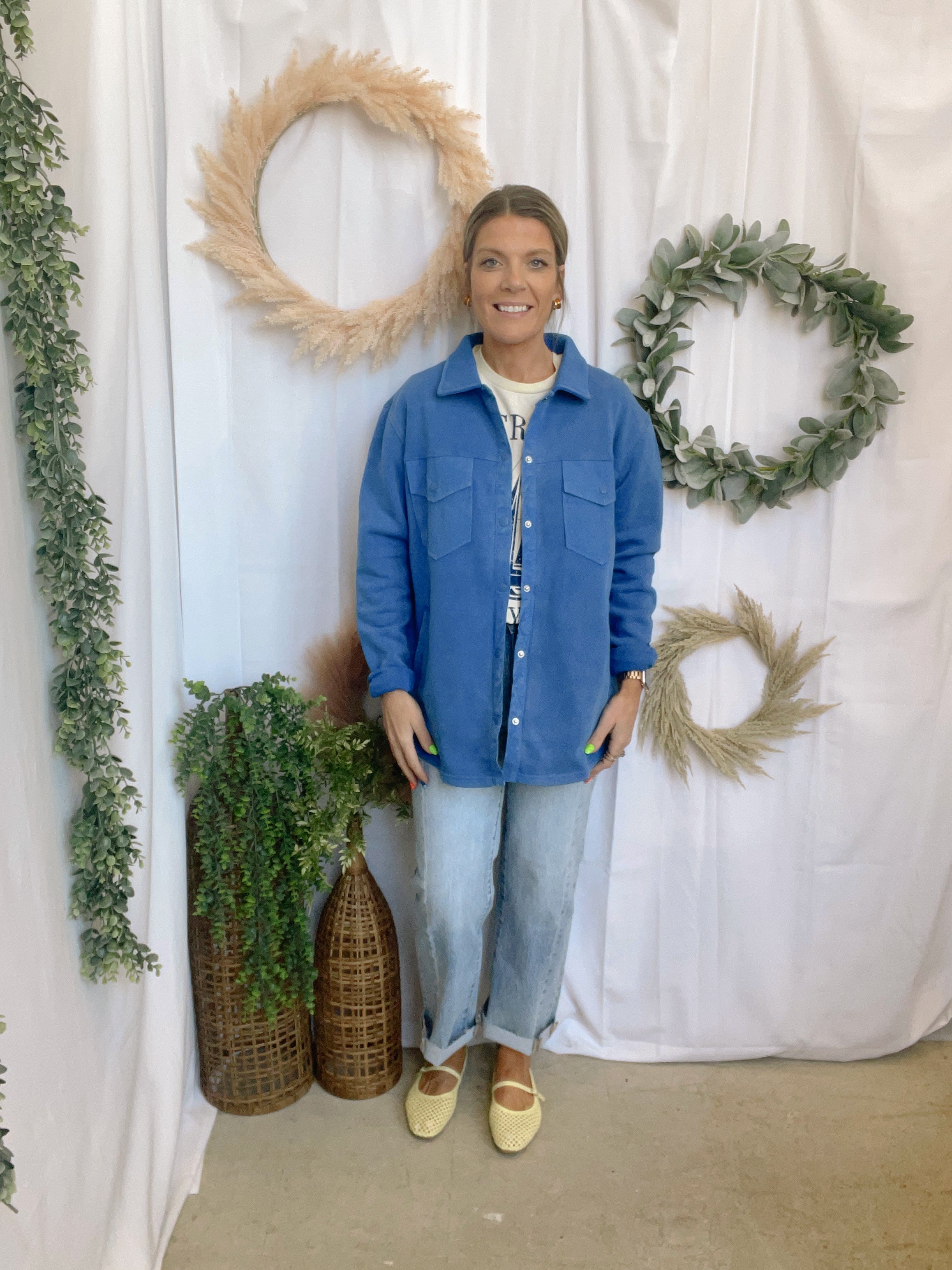 Mono B Snap Shacket-Royal-Coats & Jackets-mono b-The Silo Boutique, Women's Fashion Boutique Located in Warren and Grand Forks North Dakota