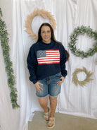 Bucketlist Flag/USA Reversible Sweatshirt-Navy-Sweatshirts-bucketlist-The Silo Boutique, Women's Fashion Boutique Located in Warren and Grand Forks North Dakota
