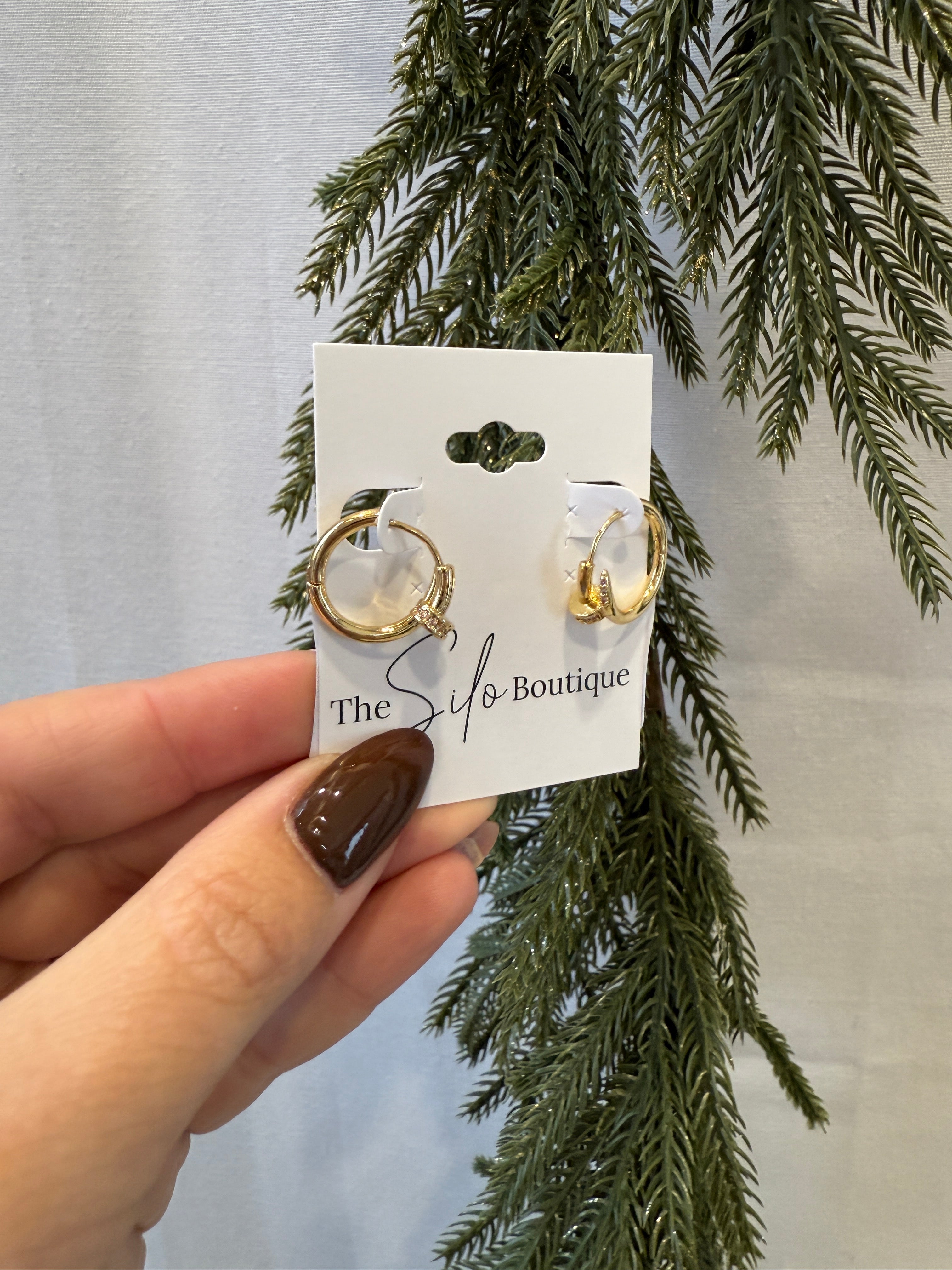 Pave Nail Huggie Hoop Earrings-Earrings-Sensibling Corp.-The Silo Boutique, Women's Fashion Boutique Located in Warren and Grand Forks North Dakota