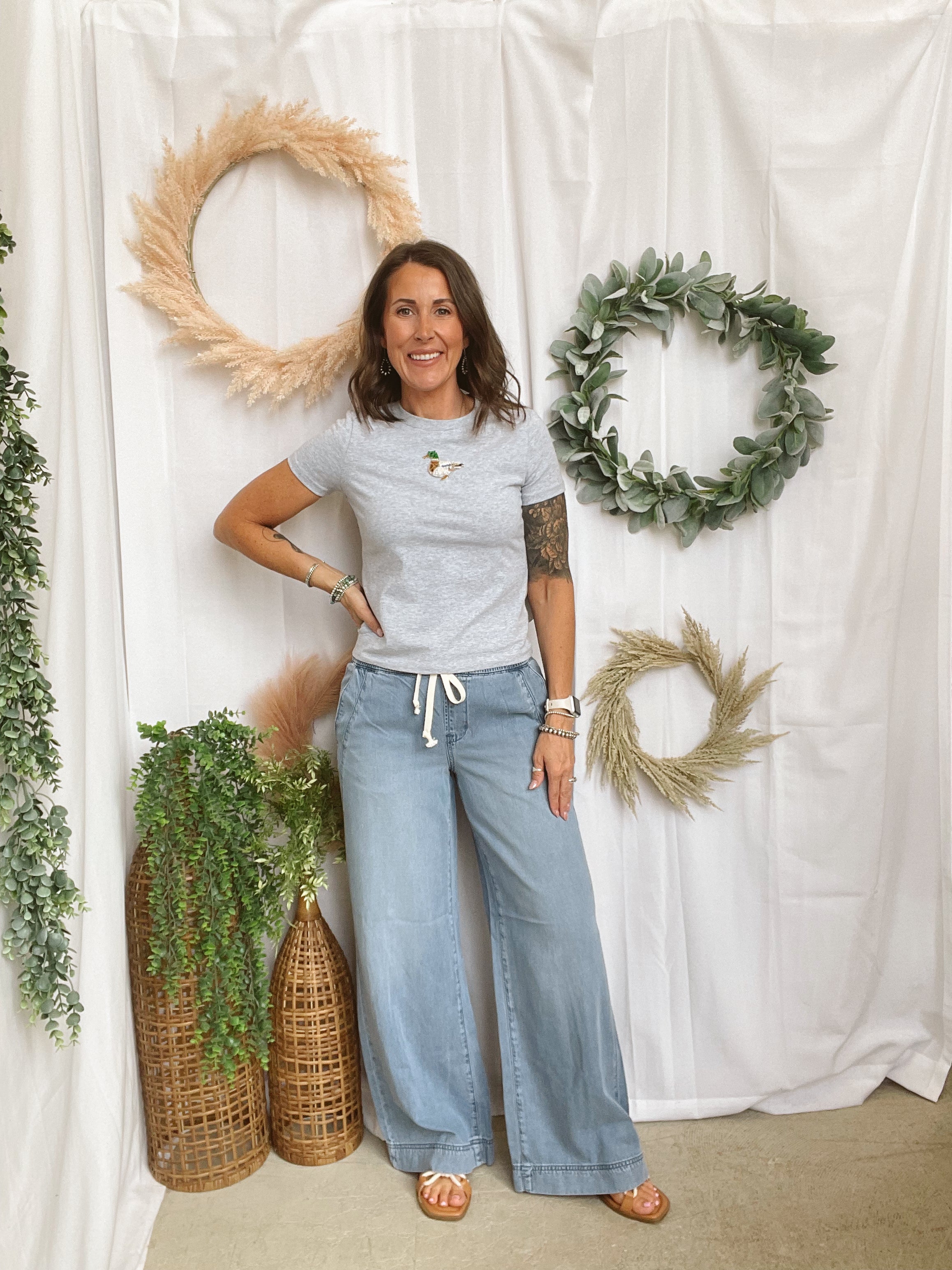 Bedazzled Duck Grey Tee-Short Sleeve Tops-bailey rose-The Silo Boutique, Women's Fashion Boutique Located in Warren and Grand Forks North Dakota