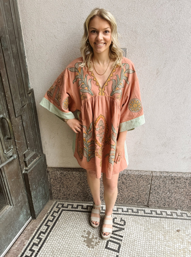 Salmon Embroidery Dress-Dresses-sunyup-The Silo Boutique, Women's Fashion Boutique Located in Warren and Grand Forks North Dakota
