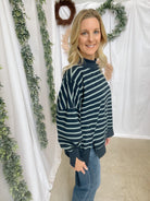 Nikki Mock Neck Sweatshirt-Navy/Sage-sweashirts-hyfve-The Silo Boutique, Women's Fashion Boutique Located in Warren and Grand Forks North Dakota