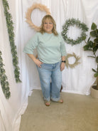 Louisa Scuba Quarter Sleeve Top-Tiff Blue-The Silo Boutique-The Silo Boutique, Women's Fashion Boutique Located in Warren and Grand Forks North Dakota
