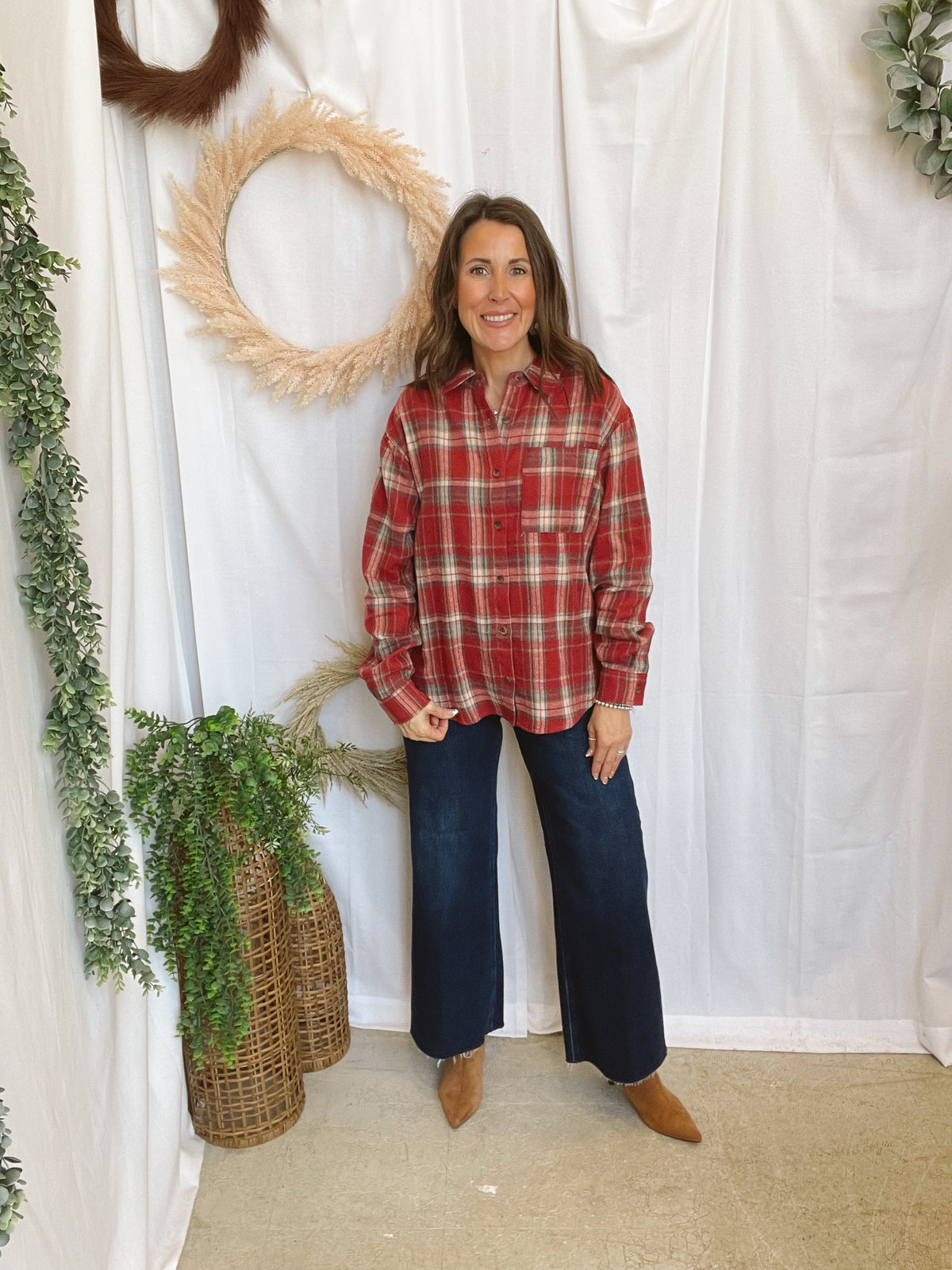 Kristi Plaid Flannel-Red-Long Sleeve Tops-hyfve-The Silo Boutique, Women's Fashion Boutique Located in Warren and Grand Forks North Dakota