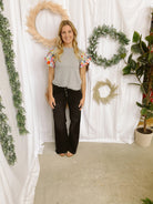 Bayeas Black Wide Leg Frayed Hem Jeans-Jeans-bayeas-The Silo Boutique, Women's Fashion Boutique Located in Warren and Grand Forks North Dakota