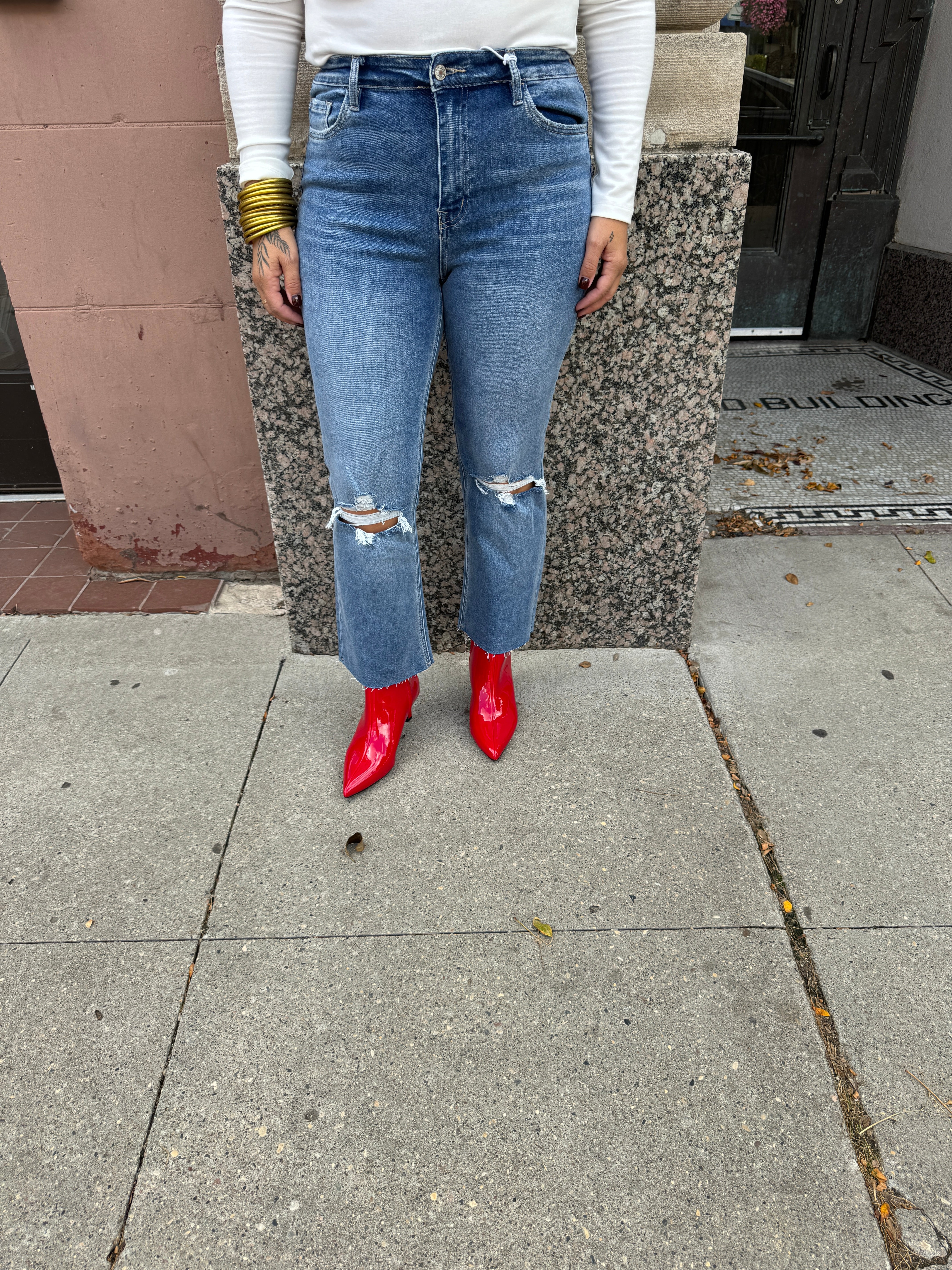 Vervet Feasibly Clean Cut Crop Flare Jeans-Jeans-lovervet-The Silo Boutique, Women's Fashion Boutique Located in Warren and Grand Forks North Dakota