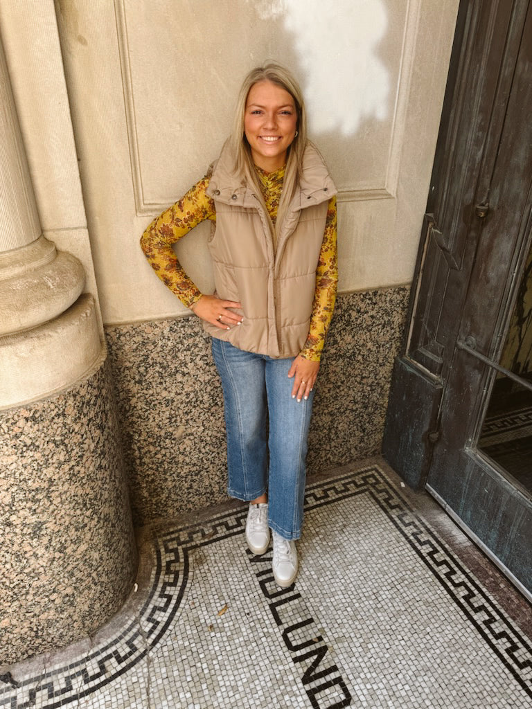 Light Mocha Puffer Vest-Vests-blu pepper-The Silo Boutique, Women's Fashion Boutique Located in Warren and Grand Forks North Dakota