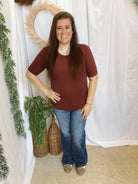 Be Cool Plus Crew Short Sleeve Top-Wine-Long Sleeve Tops-be cool-The Silo Boutique, Women's Fashion Boutique Located in Warren and Grand Forks North Dakota