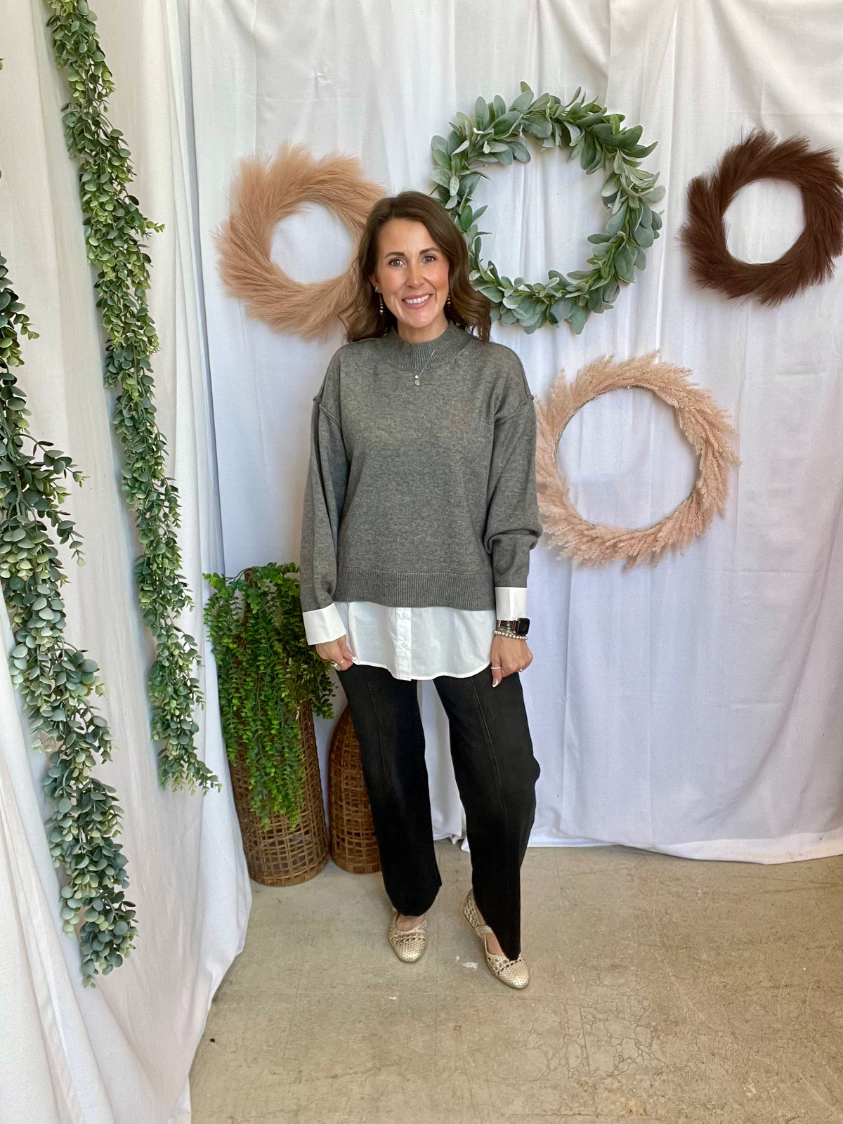 Skies Twofer Sweater-Charcoal-Sweaters-skies are blue-The Silo Boutique, Women's Fashion Boutique Located in Warren and Grand Forks North Dakota