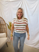 Olive Mix Striped Crochet Top-Short Sleeve Tops-staccato-The Silo Boutique, Women's Fashion Boutique Located in Warren and Grand Forks North Dakota