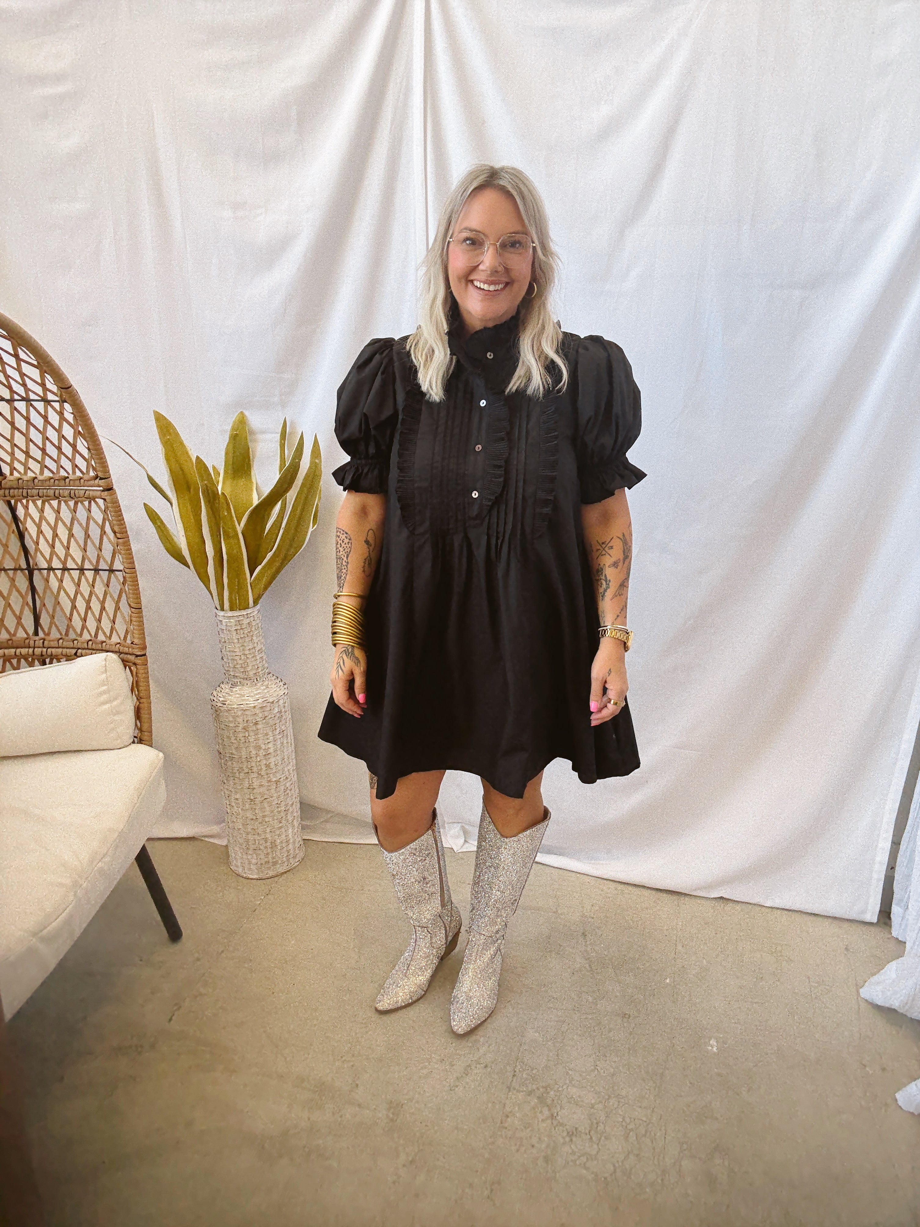 Black Pintuck Dress-Final Sale-Dresses-entro-The Silo Boutique, Women's Fashion Boutique Located in Warren and Grand Forks North Dakota