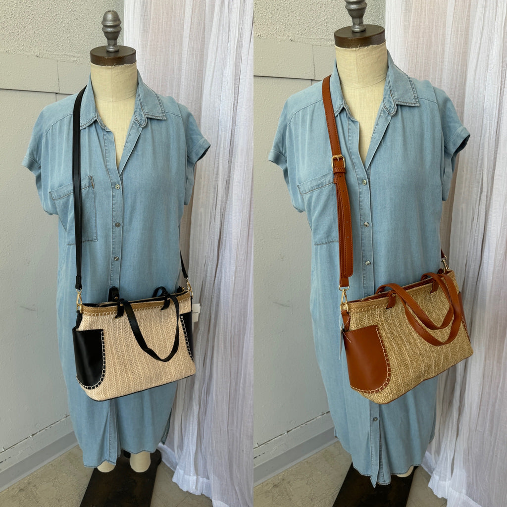 Straw Side Pocket Tote Bag-Purses-princess purse-The Silo Boutique, Women's Fashion Boutique Located in Warren and Grand Forks North Dakota