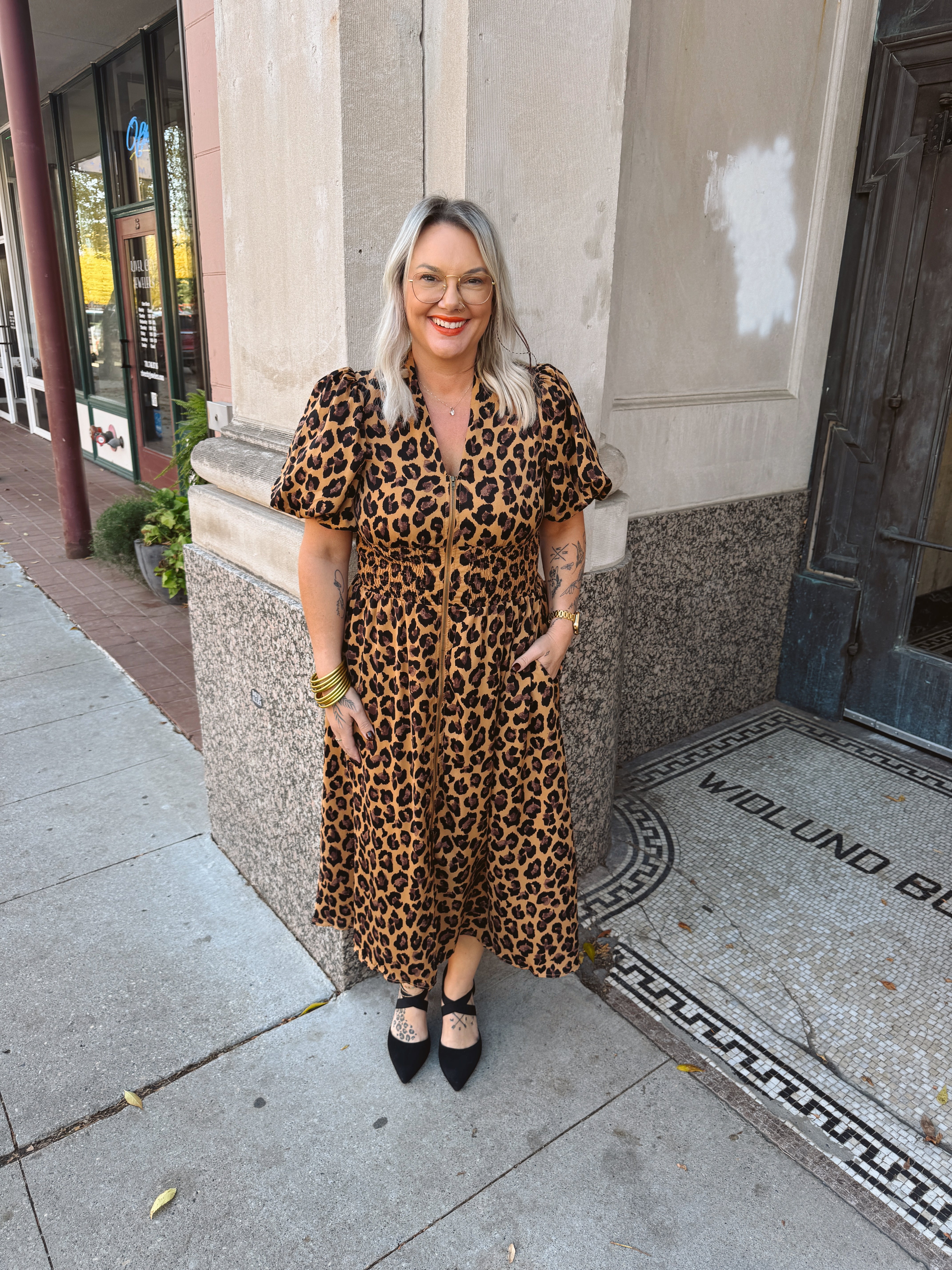 Leopard Print Zip Up Dress-Dresses-ENTRO-The Silo Boutique, Women's Fashion Boutique Located in Warren and Grand Forks North Dakota