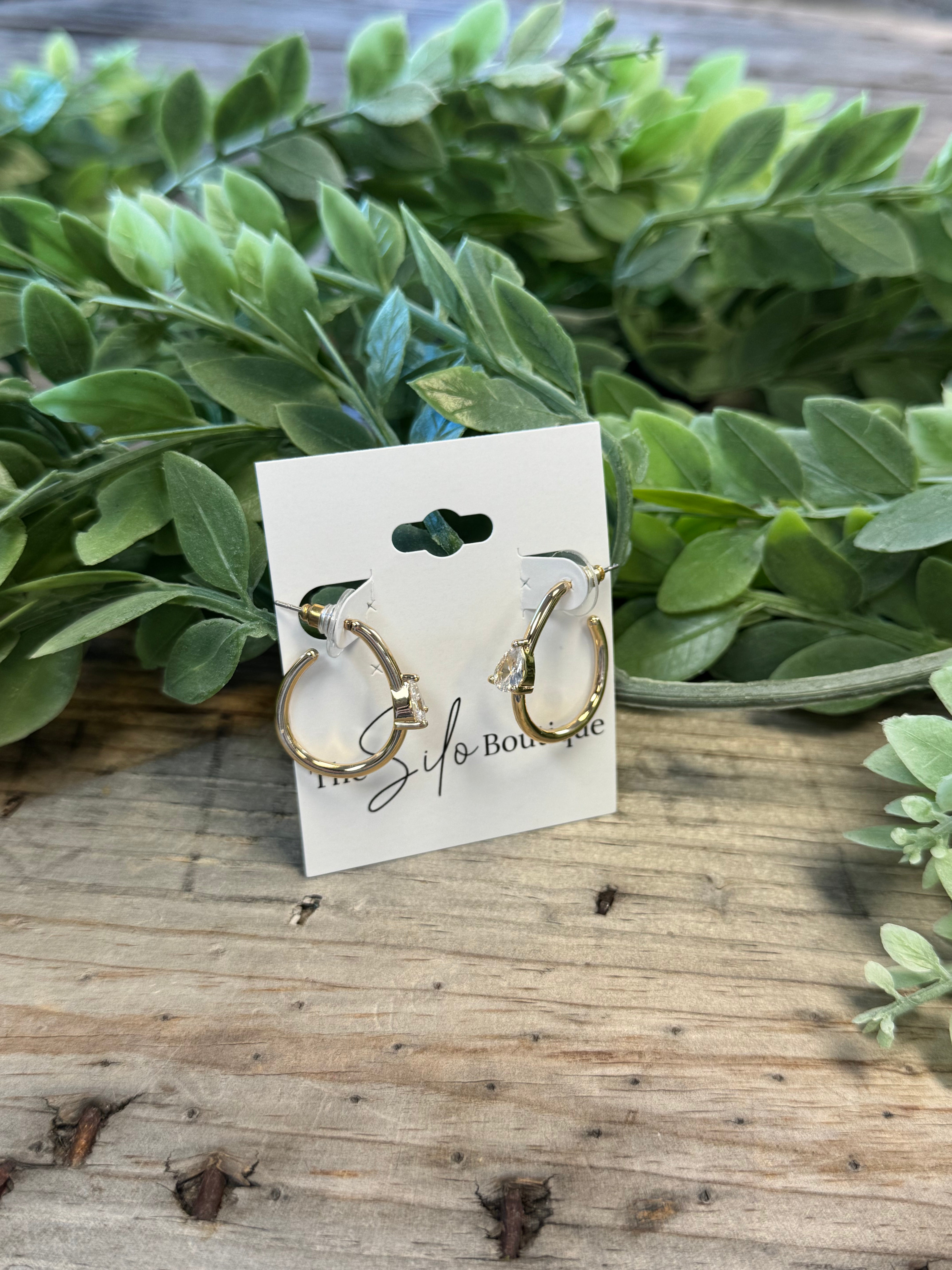 Gold Hoop Triangle Gem Earrings-Final Sale-Earrings-kenze-The Silo Boutique, Women's Fashion Boutique Located in Warren and Grand Forks North Dakota